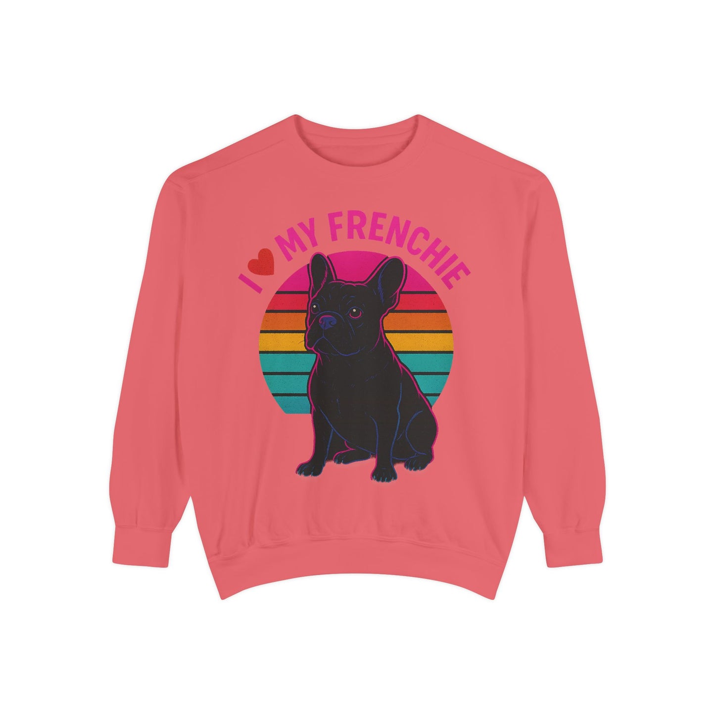 I Love My Frenchie Retro Sunset Pullover | Black French Bulldog Sweatshirt | Vintage Dog Lover Gift | Unisex Frenchie Sweater