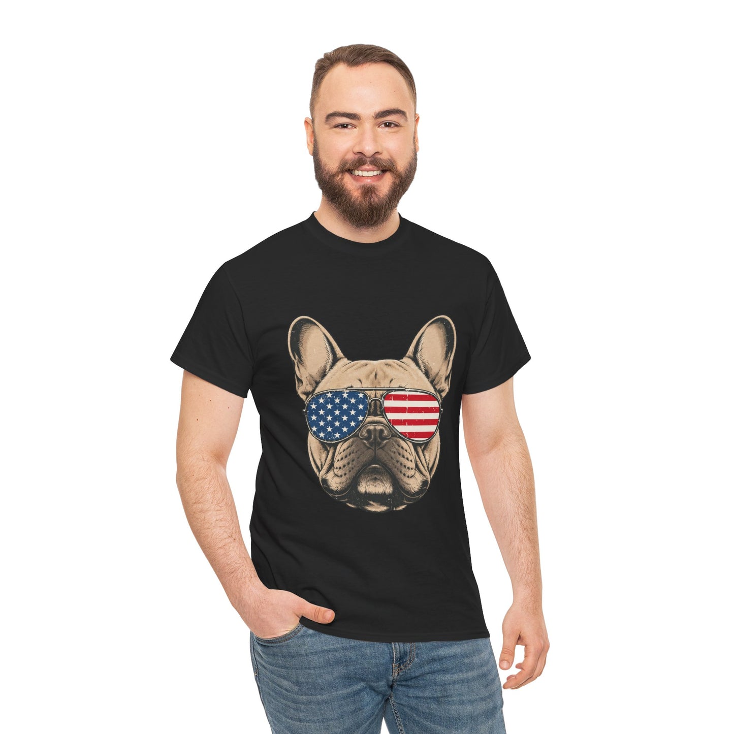 Patriotic French Bulldog Shirt, American Flag Sunglasses Frenchie Tee, Fourth of July Dog Lover Shirt, USA French Bulldog Gift