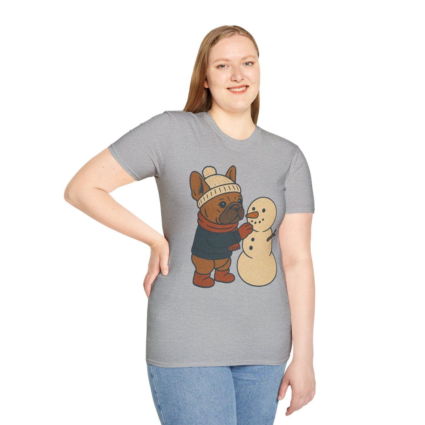 French Bulldog Snowman T-Shirt • Cute Winter Frenchie Tee • Holiday Dog Lover Shirt • Christmas Pup Graphic • Cozy Winter Pet Lover Gift
