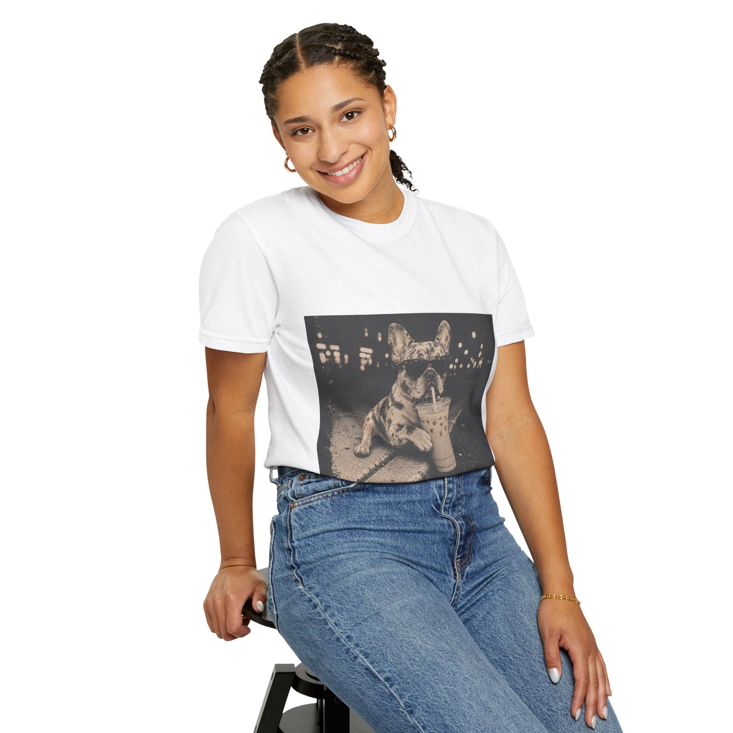 Funny Coffee French Bulldog Shirt, Iced Coffee Frenchie Tee, Vintage French Bulldog Coffee Lover Shirt, Dog Mom Gift, Cafe Frenchie Shirt