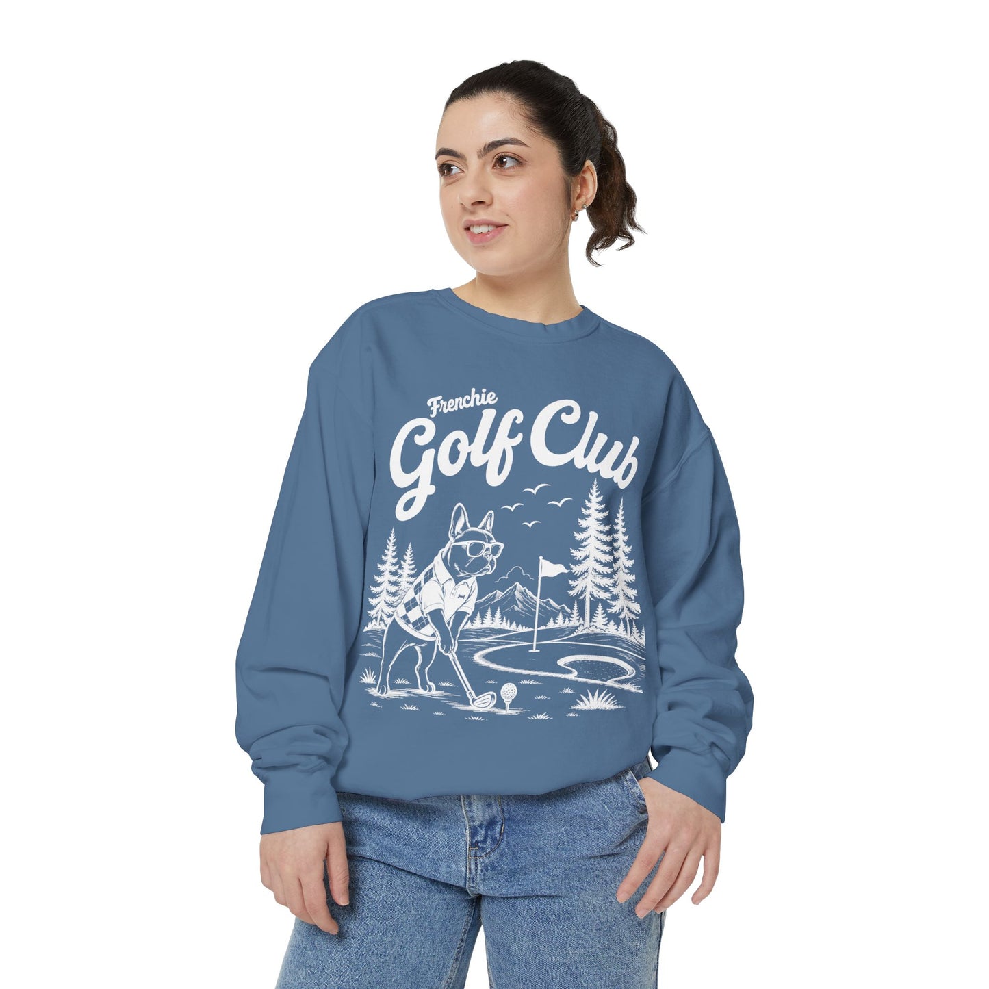 Frenchie Golf Club Sweatshirt, Golfing French Bulldog Crewneck, Golf Lover Dog Sweatshirt, Country Club Frenchie Gift, Vintage Golf Sweatshirt