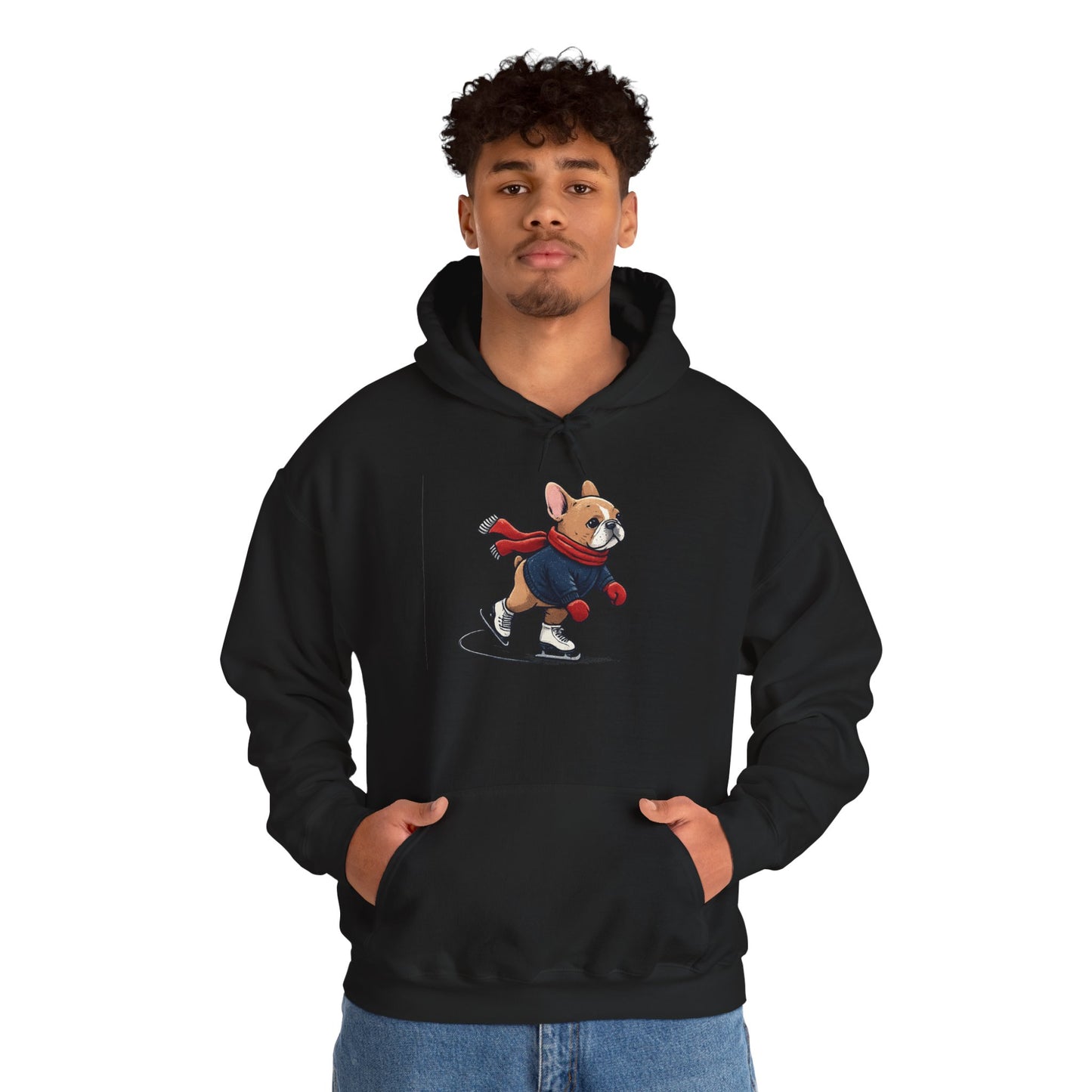 Ice Skating Frenchie Hoodie – Cute Winter French Bulldog Sweatshirt, Holiday Dog Lover Gift, Cozy Skating Pup Hoodie, Frenchie Christmas Hoodie