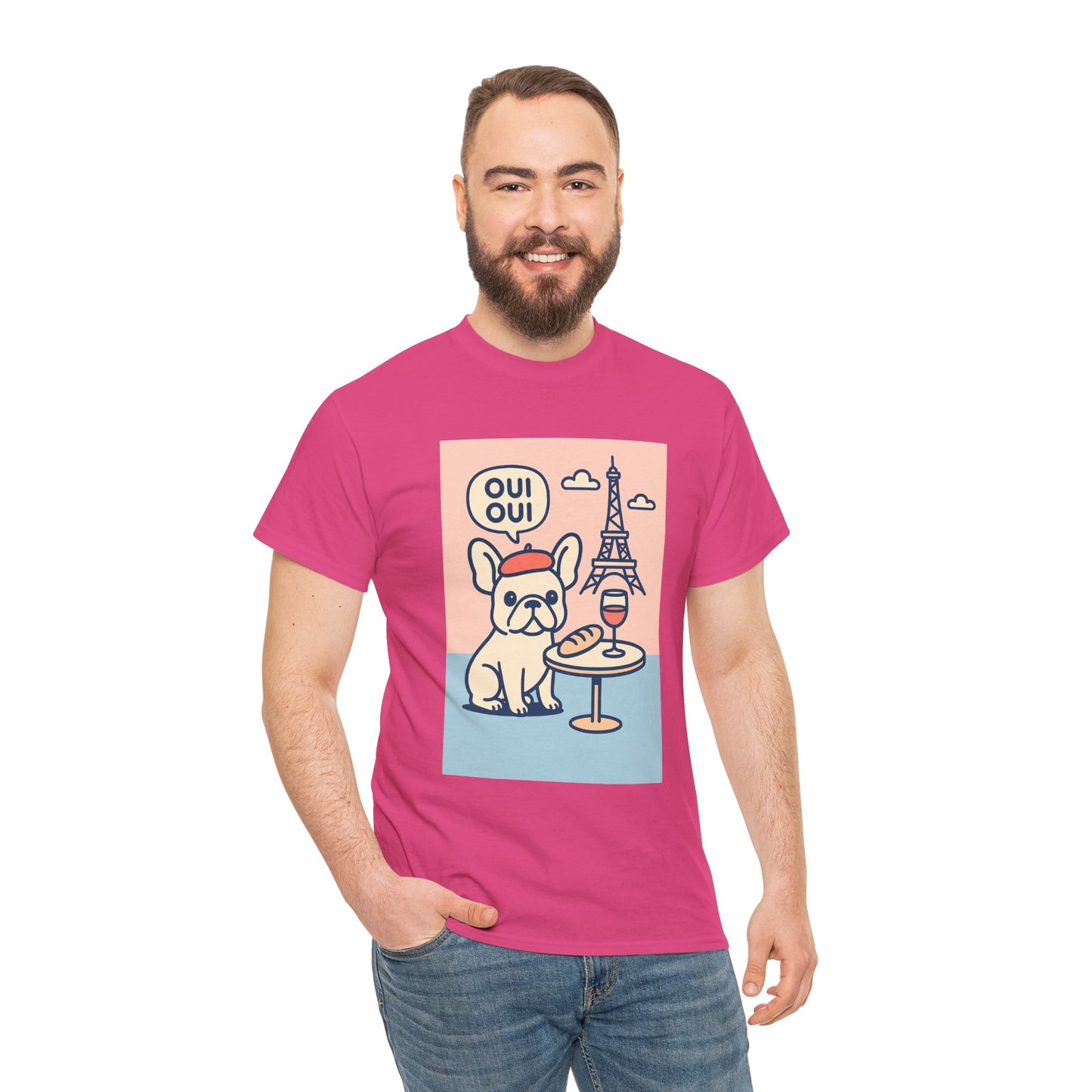 Oui Oui Frenchie Paris T-Shirt – Cute French Bulldog Café Tee, Paris Dog Lover Shirt, Beret & Baguette Graphic, French Bulldog Gift for Women & Men