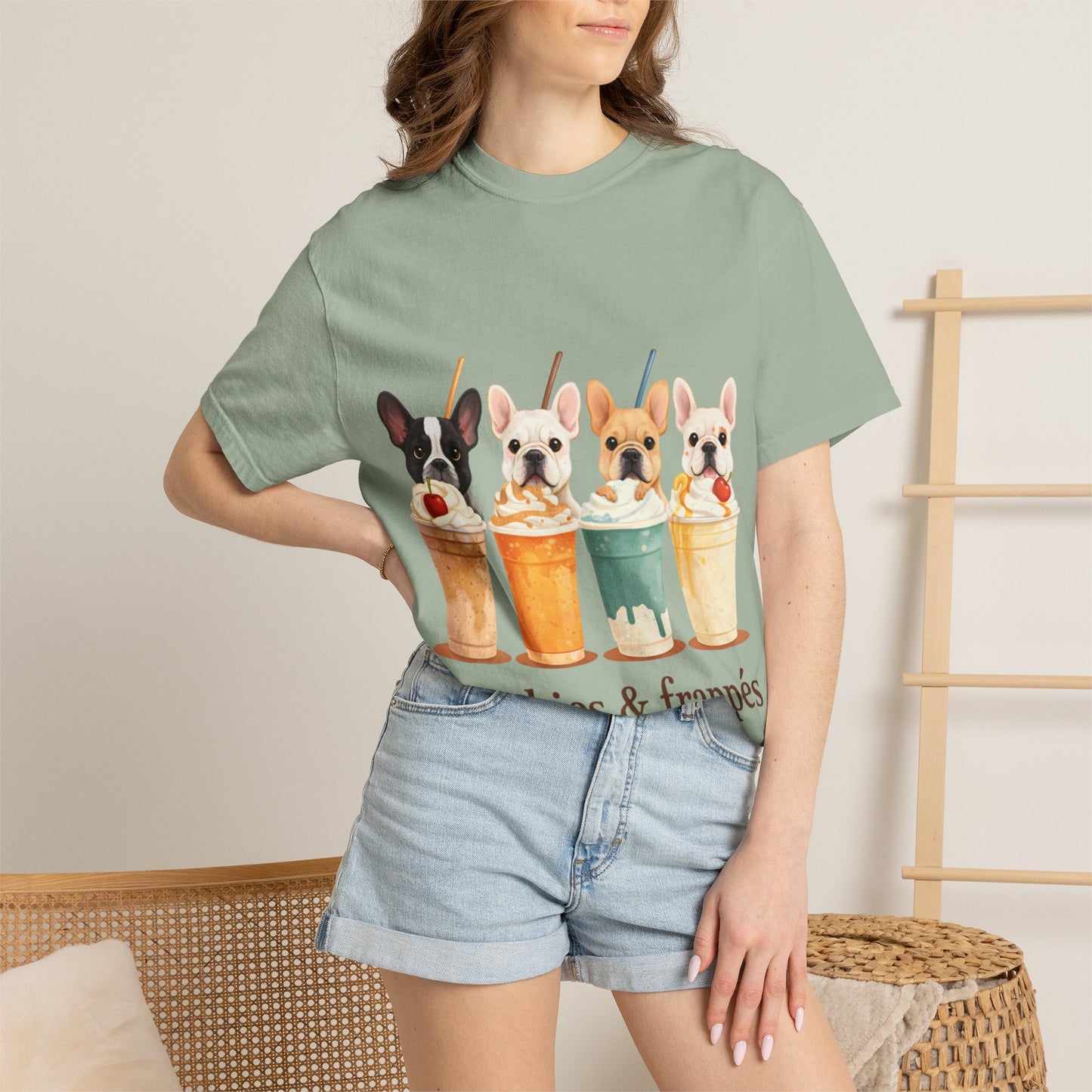 Frenchies & Frappés Shirt, French Bulldog Coffee Shirt, Cute Frenchie Café Tee, Coffee Lover Dog Shirt, Dog Mom Gift, French Bulldog Graphic Tee