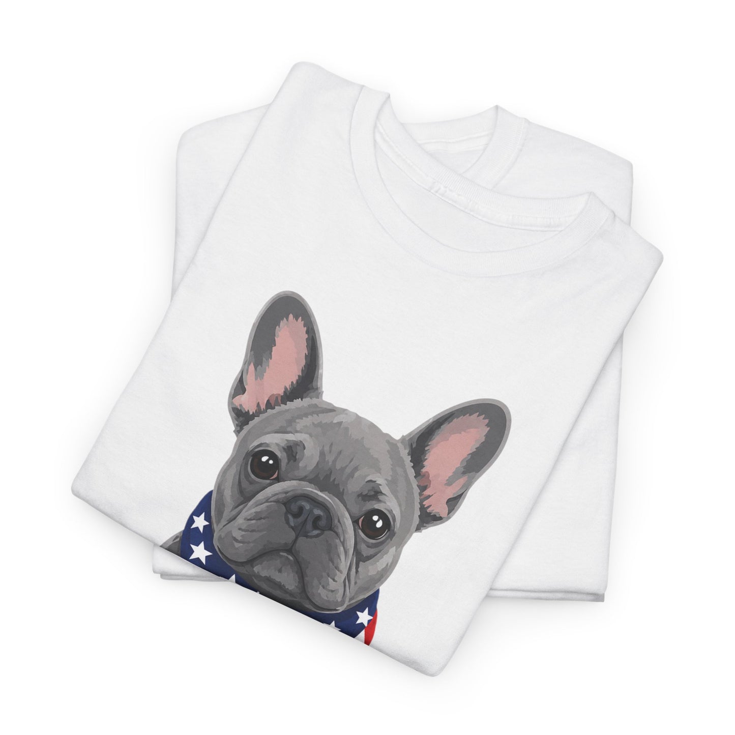 Patriotic French Bulldog Shirt, Blue Frenchie American Flag Bandana Tee, Fourth of July Dog Lover Shirt, USA French Bulldog Gift