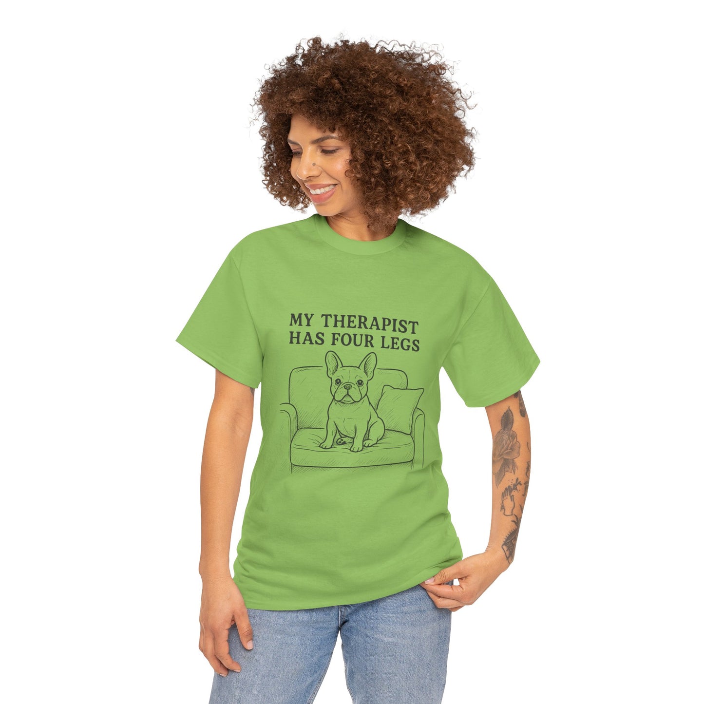 My Therapist Has Four Legs French Bulldog Shirt – Funny Dog Lover Tee, Frenchie Owner Gift, Mental Health Humor Shirt, Cute Pet Apparel