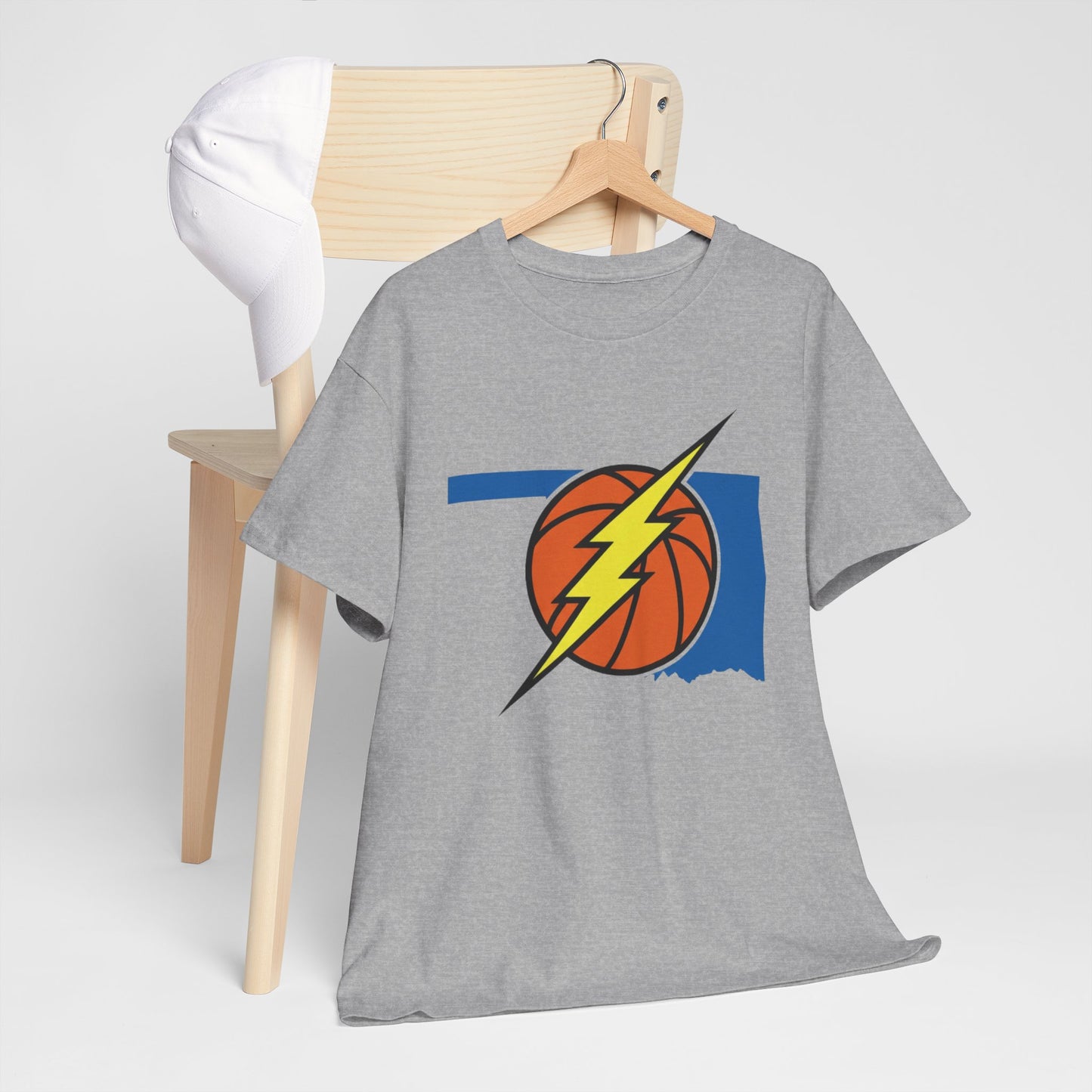 Oklahoma Lightning Basketball T-Shirt | OKC Basketball Inspired Shirt | Blue & Orange Game Day Tee | Oklahoma State Outline Graphic