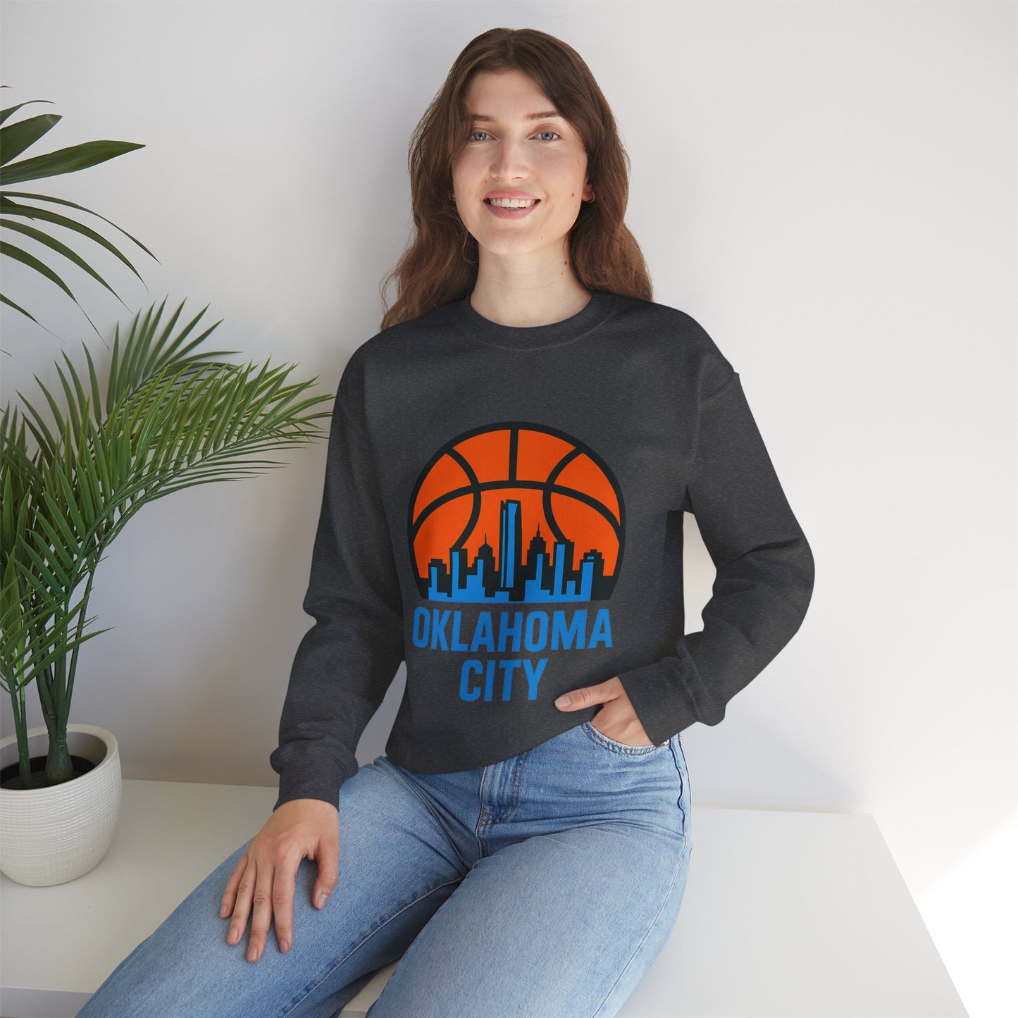 Oklahoma City Basketball Sweatshirt | Blue & Orange Skyline Pullover
