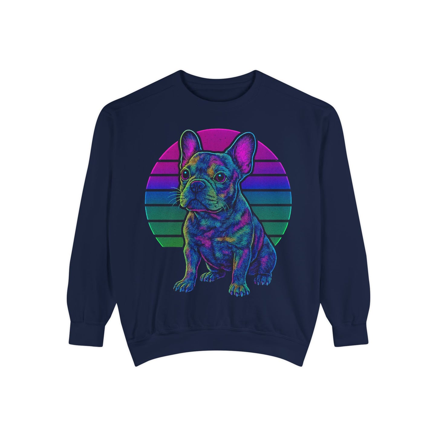 Neon French Bulldog Sweatshirt | Retro 80s Frenchie Pullover | Colorful Dog Lover Crewneck
