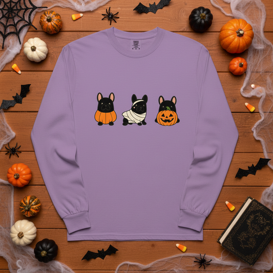 Halloween Black Frenchie Garment-dyed heavyweight long-sleeve shirt
