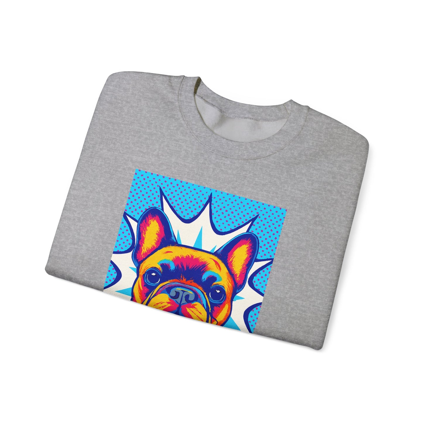 Pop Art French Bulldog Pullover | Colorful Retro Frenchie Sweatshirt | Funky Dog Lover Gift | Unisex Bold Frenchie Graphic Sweater