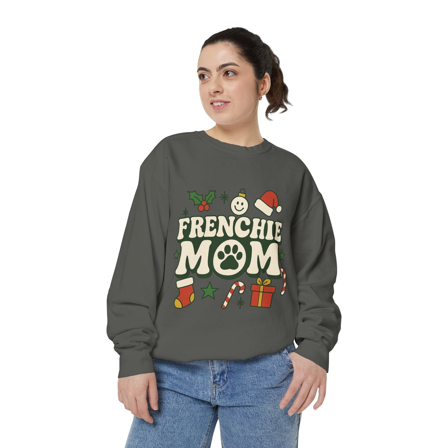 Frenchie Mom Christmas Sweatshirt | Holiday Dog Mom Pullover | Cute French Bulldog Crewneck | Festive Dog Lover Gift Sweater