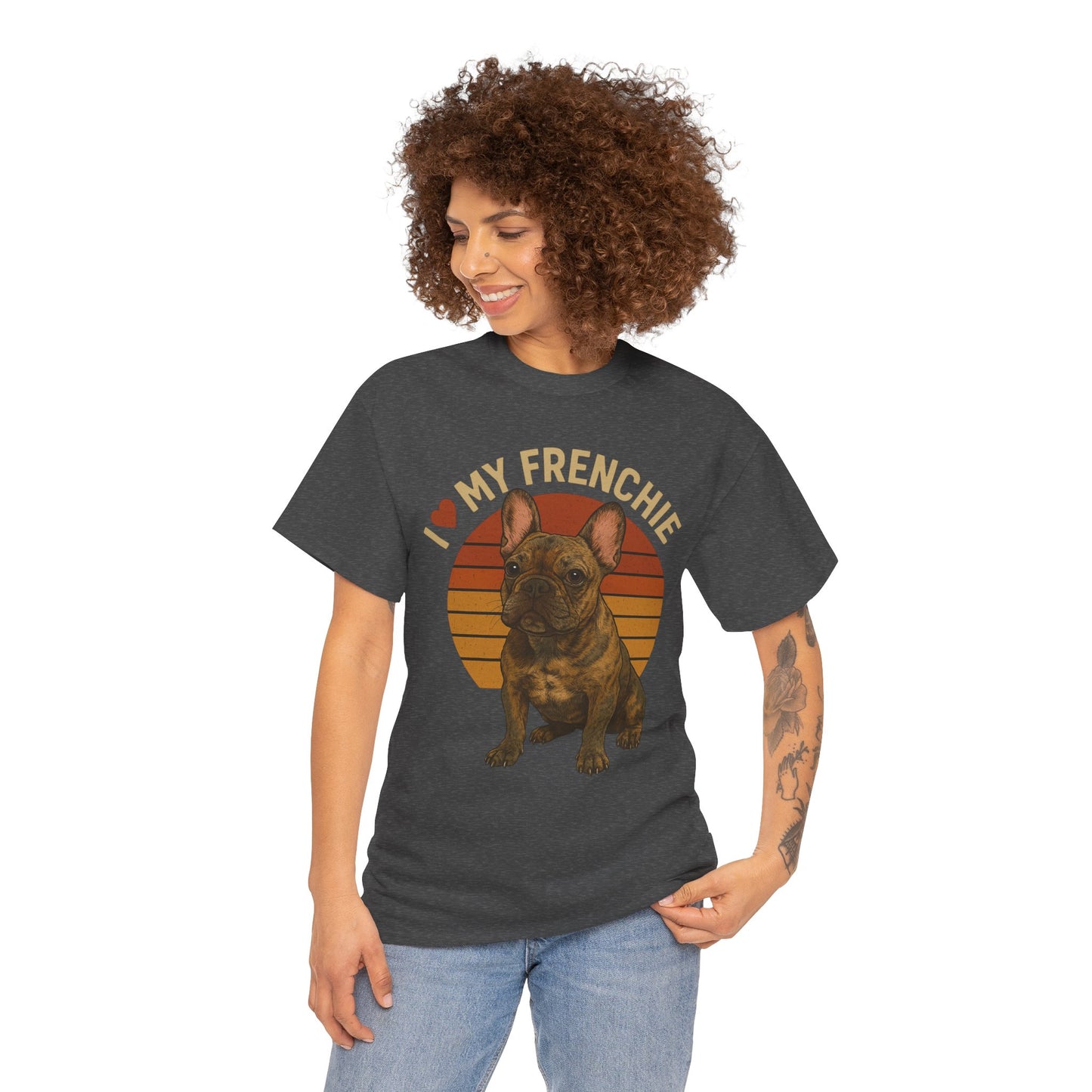 I Love My Frenchie T-Shirt | Brindle French Bulldog Retro Tee | Vintage Dog Lover Shirt | Frenchie Mom & Dad Gift