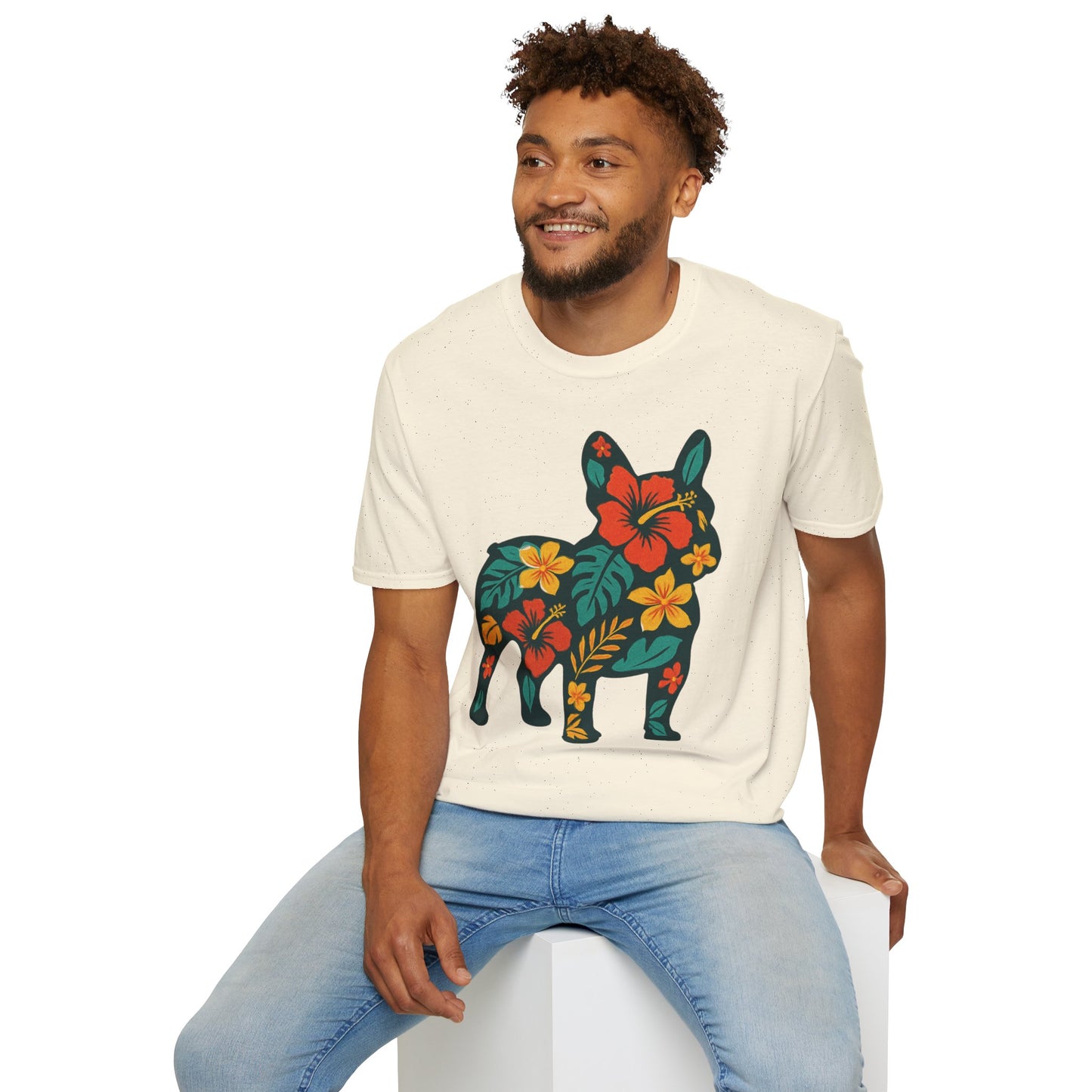 Hawaiian Frenchie Shirt | Floral French Bulldog T-Shirt | Tropical Dog Lover Tee | Cute Summer Frenchie Gift | Hibiscus Dog Silhouette