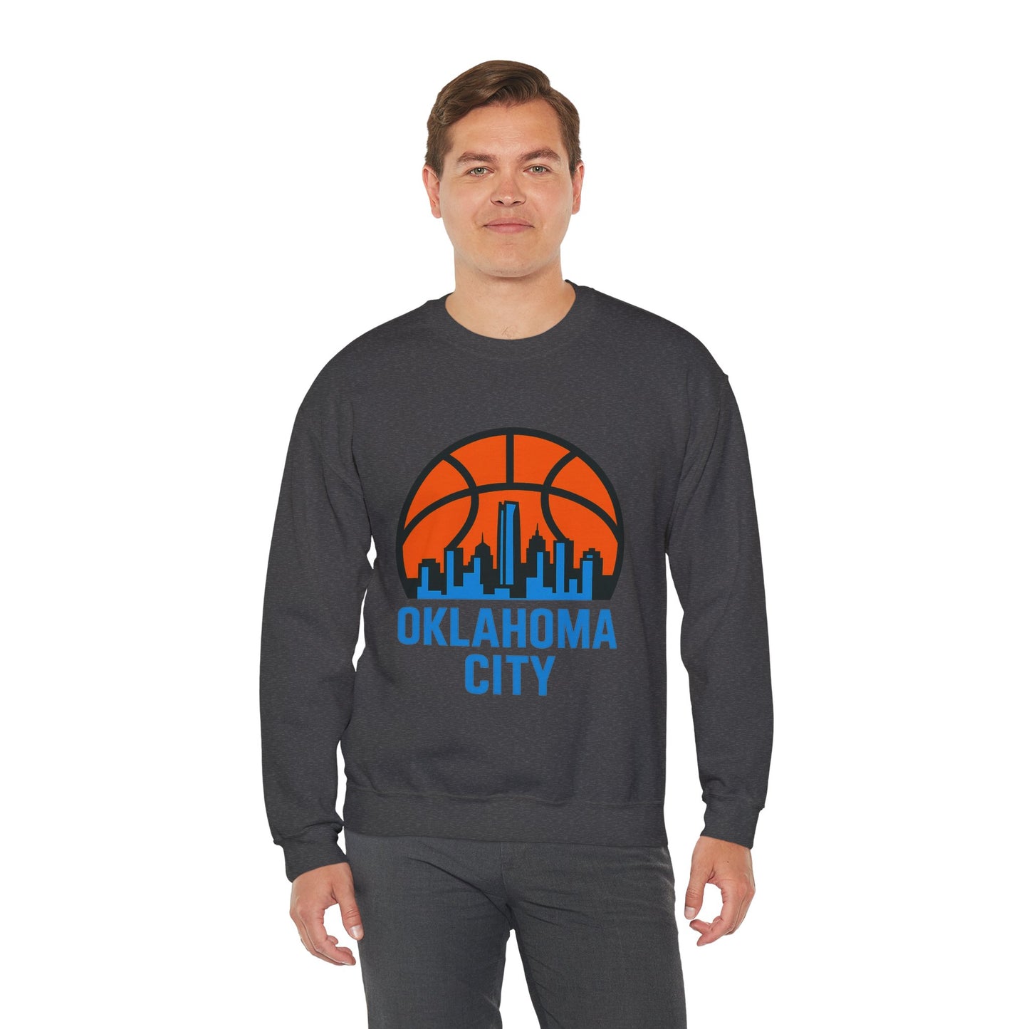 Oklahoma City Basketball Sweatshirt | Blue & Orange Skyline Pullover