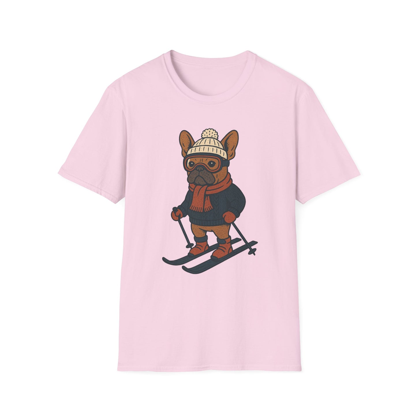 French Bulldog Skiing T-Shirt, Winter Frenchie Shirt, Ski Dog Graphic Tee, Cute Snow Dog Gift, Funny Frenchie Lover Shirt, Skiing Pup Tee