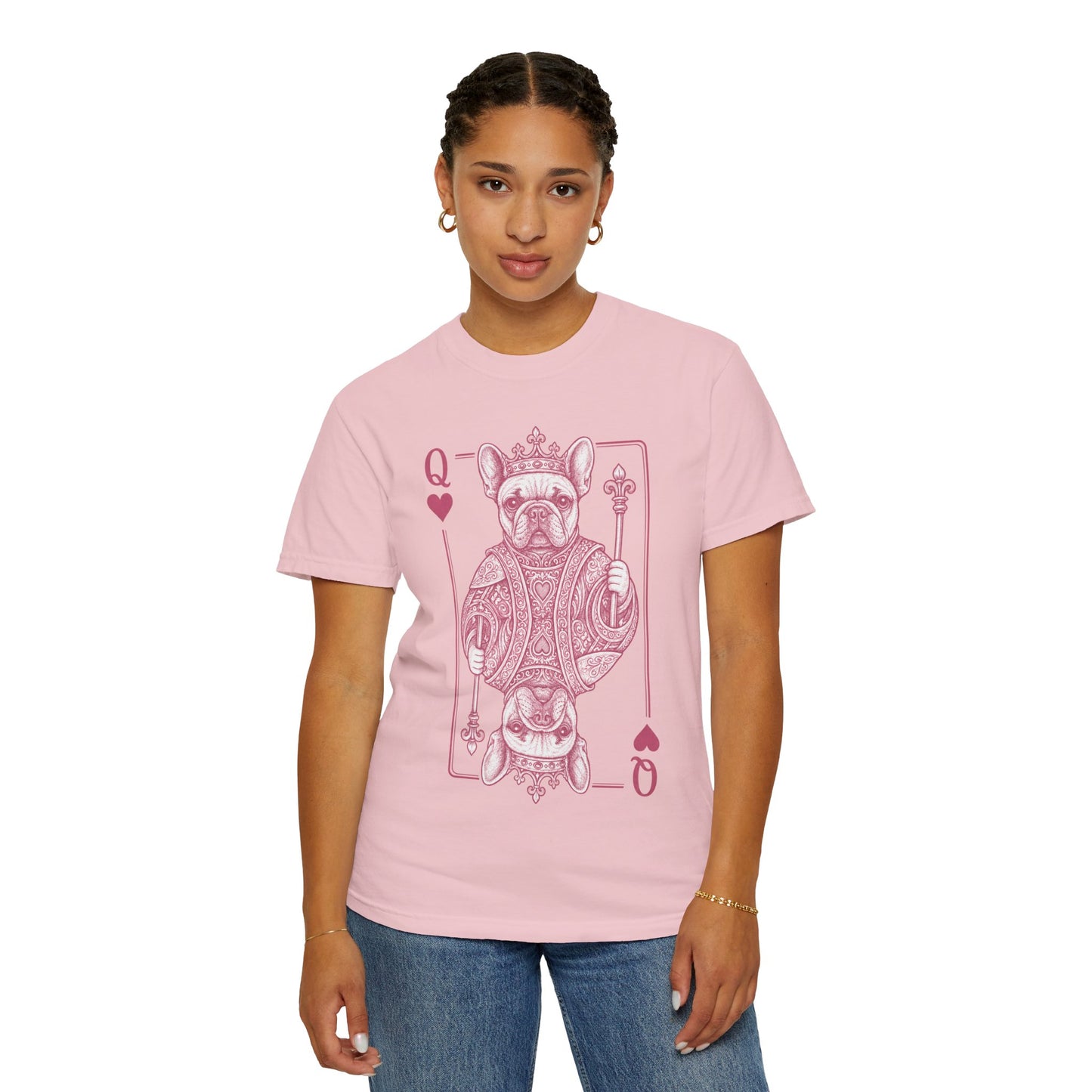 Queen of Hearts French Bulldog Shirt, Frenchie Queen Playing Card Tee, Dog Mom Gift, Cute French Bulldog Graphic Shirt, Royal Frenchie T-Shirt