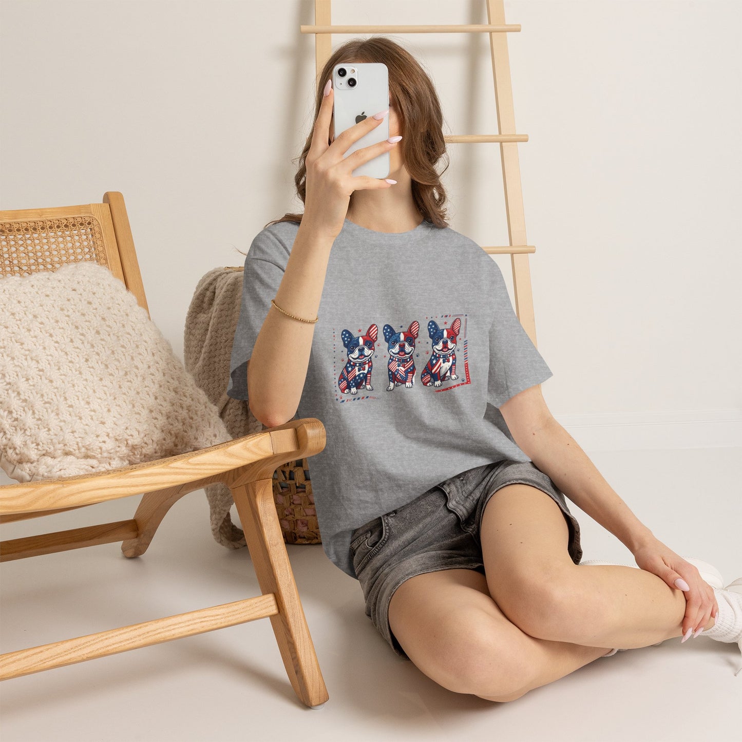 Patriotic French Bulldog Shirt, American Flag Frenchie Trio Tee, Fourth of July Dog Lover Shirt, USA French Bulldog Gift, Frenchie Mom Shirt