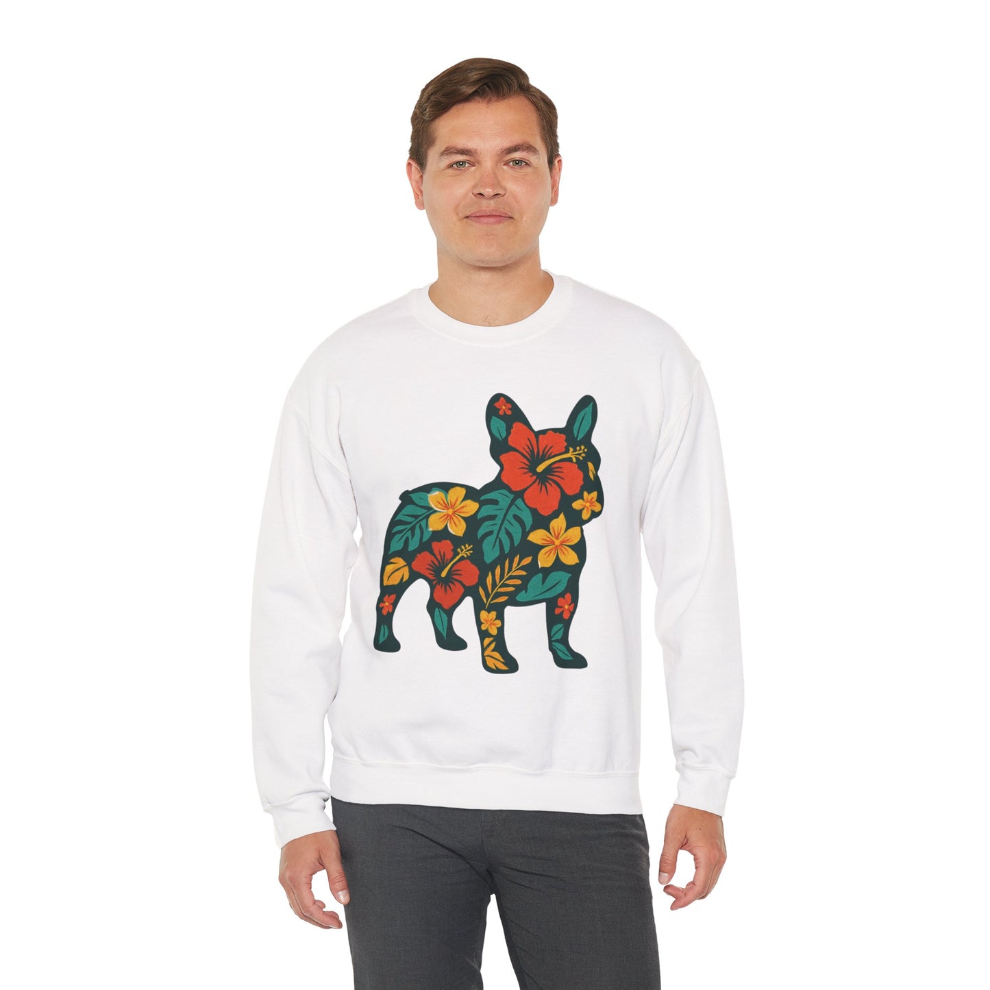 Hawaiian French Bulldog Sweatshirt | Tropical Floral Frenchie Sweater | Summer Dog Lover Gift | Cute Floral Frenchie Pullover