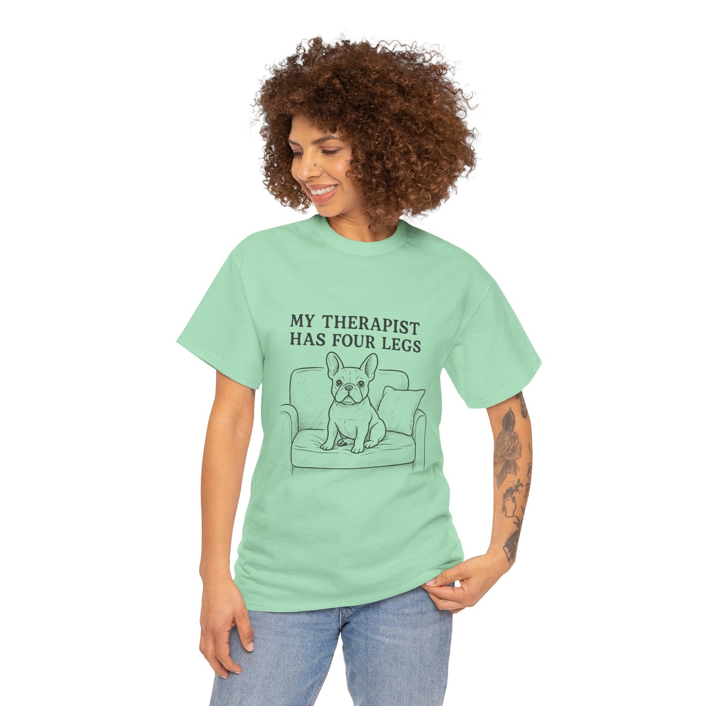 My Therapist Has Four Legs French Bulldog Shirt – Funny Dog Lover Tee, Frenchie Owner Gift, Mental Health Humor Shirt, Cute Pet Apparel