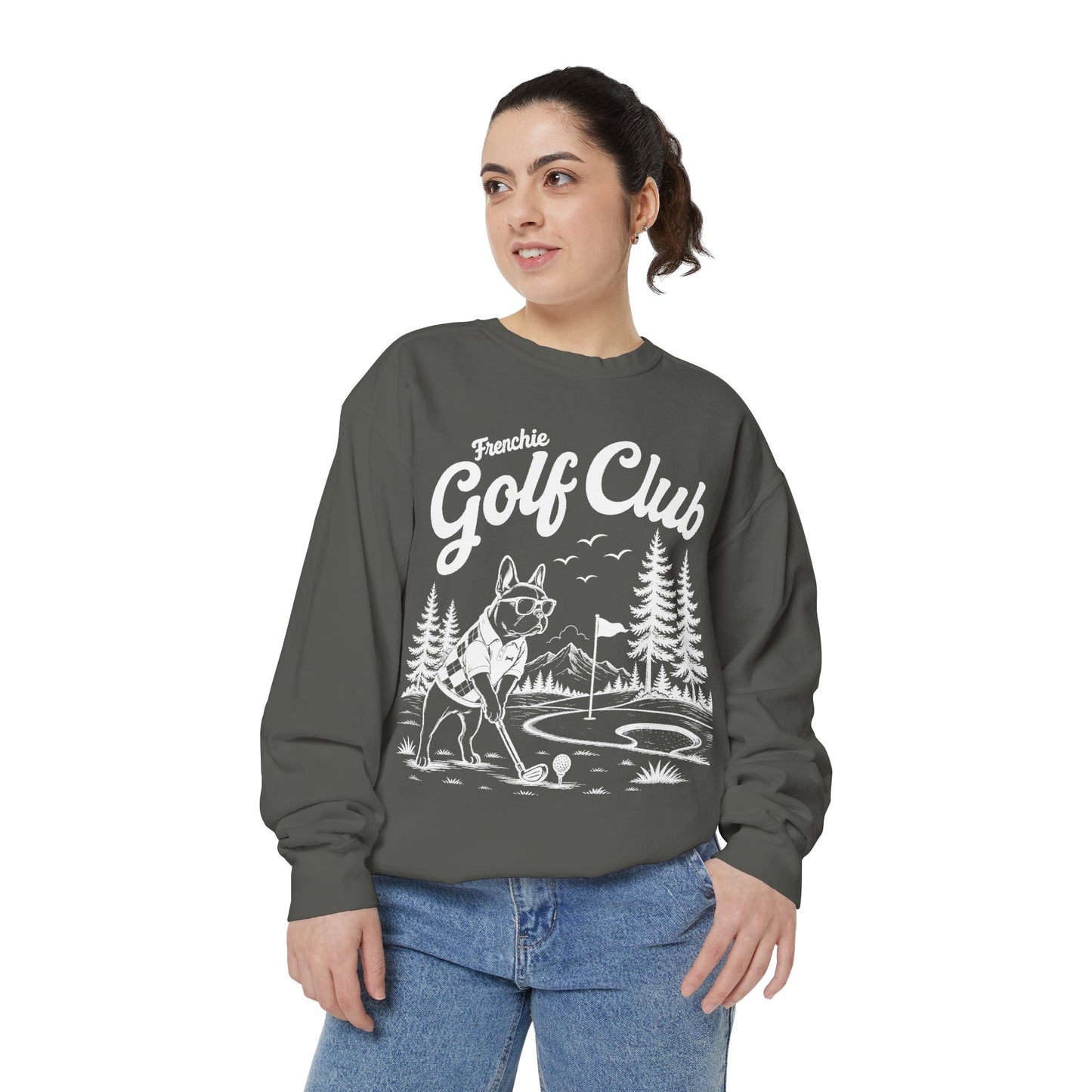 Frenchie Golf Club Sweatshirt, Golfing French Bulldog Crewneck, Golf Lover Dog Sweatshirt, Country Club Frenchie Gift, Vintage Golf Sweatshirt