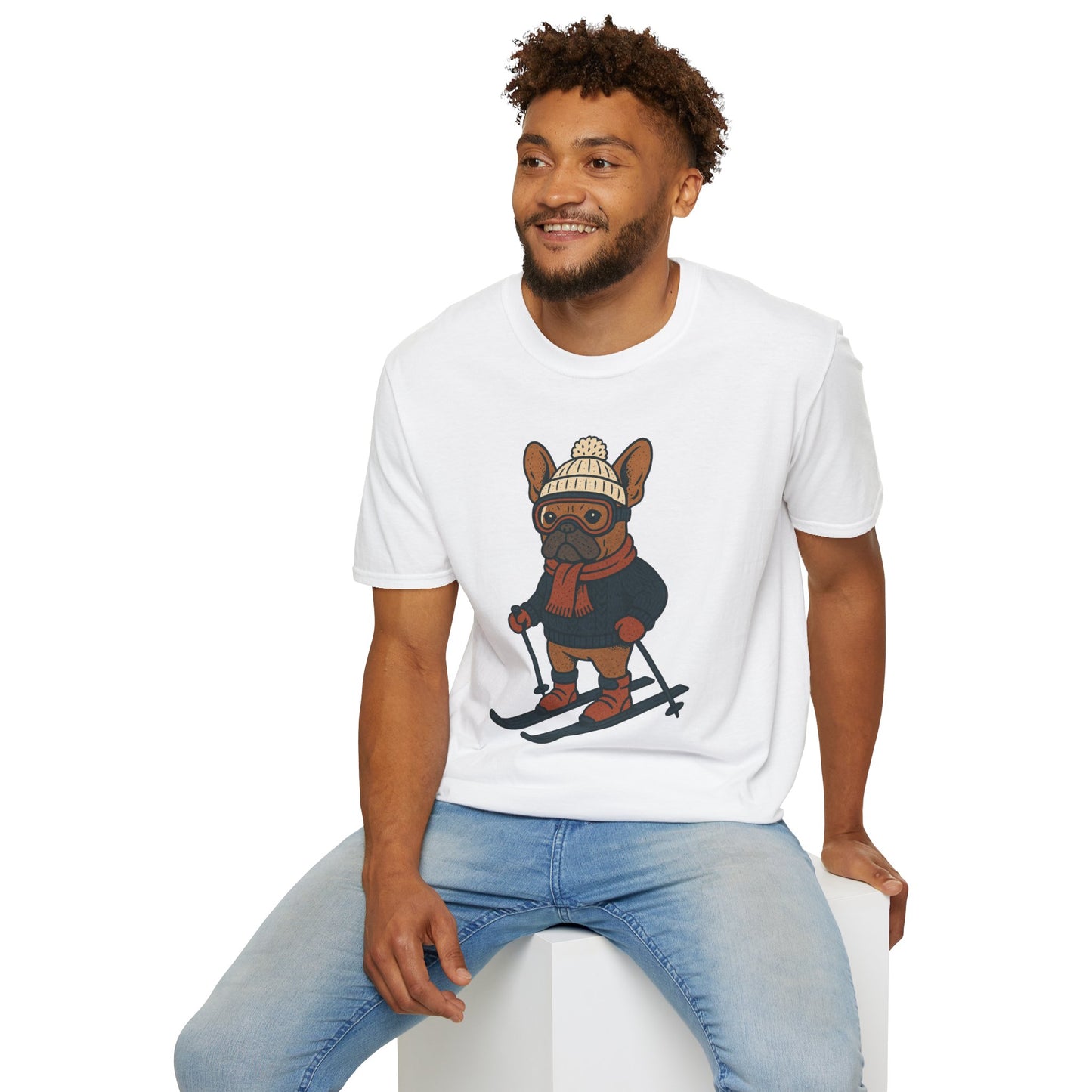 French Bulldog Skiing T-Shirt, Winter Frenchie Shirt, Ski Dog Graphic Tee, Cute Snow Dog Gift, Funny Frenchie Lover Shirt, Skiing Pup Tee