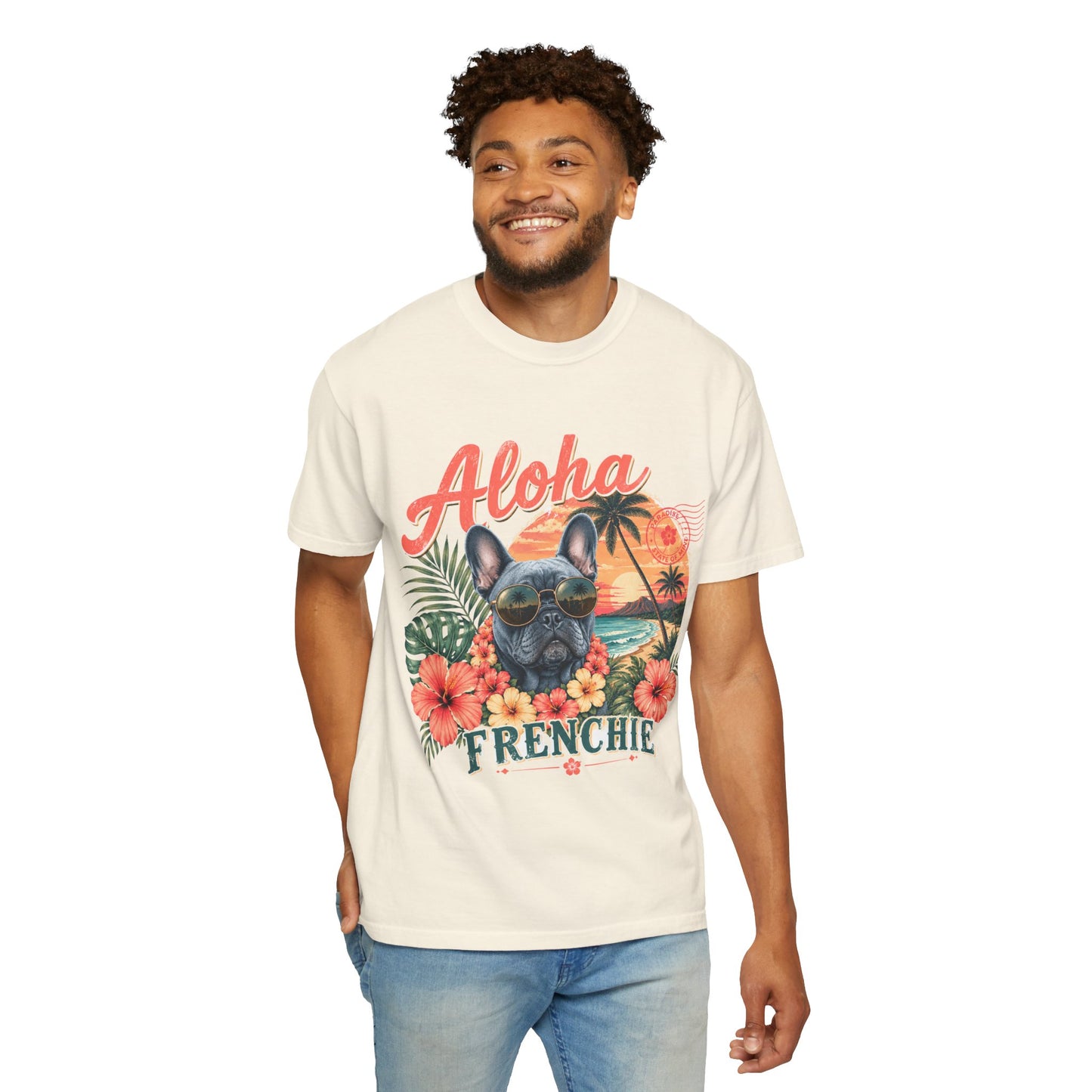 Aloha Frenchie T-Shirt — Hawaiian Sunset French Bulldog Tee