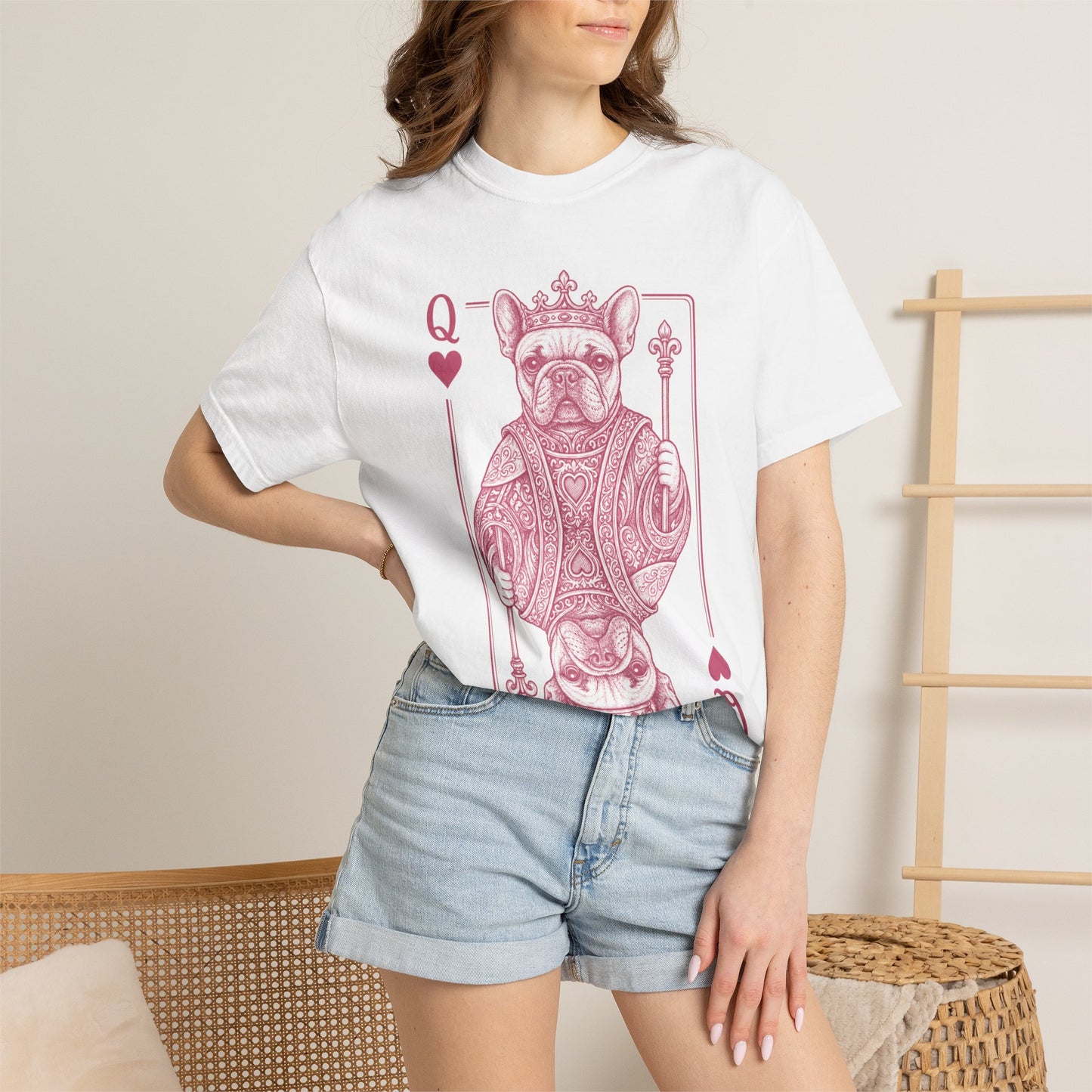 Queen of Hearts French Bulldog Shirt, Frenchie Queen Playing Card Tee, Dog Mom Gift, Cute French Bulldog Graphic Shirt, Royal Frenchie T-Shirt