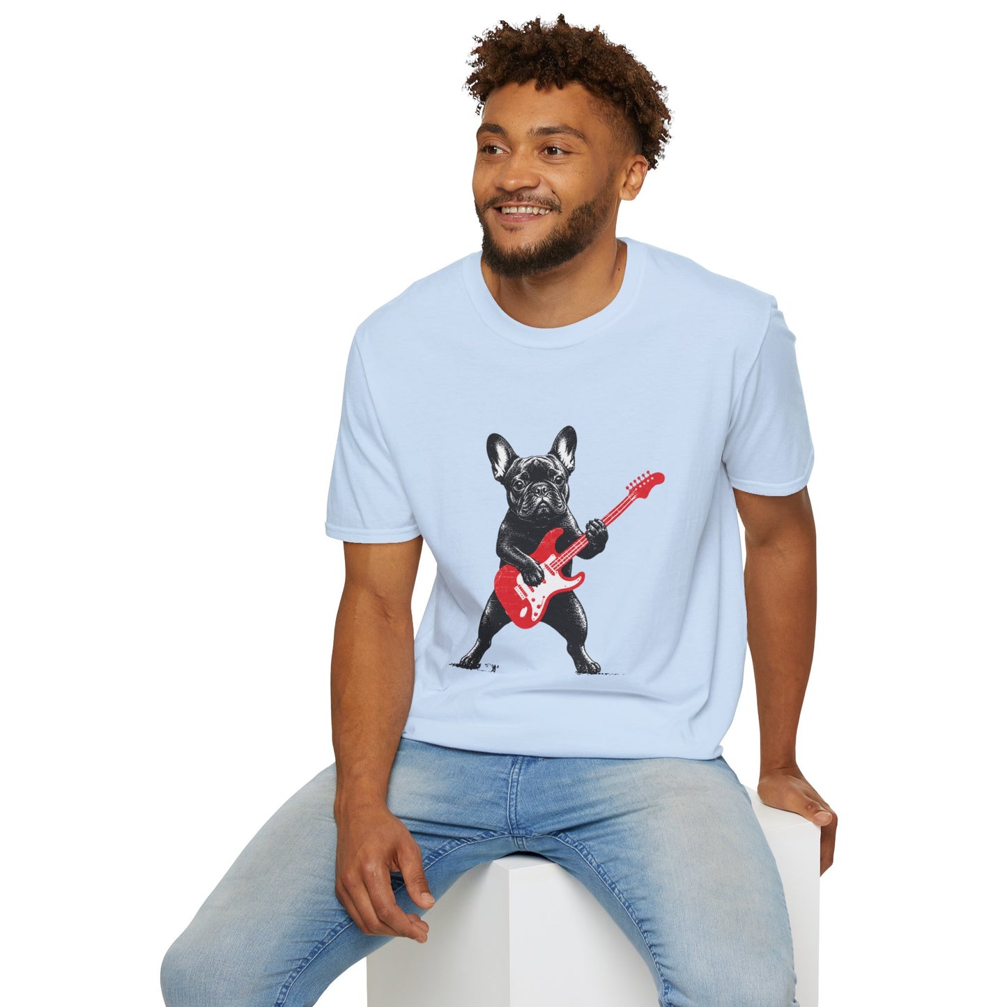 French Bulldog Guitar Shirt, Rocker Frenchie Tee, Frenchie Guitar T-Shirt, Music Lover Dog Shirt, Rock and Roll French Bulldog Gift, Guitar Player Frenchie Tee