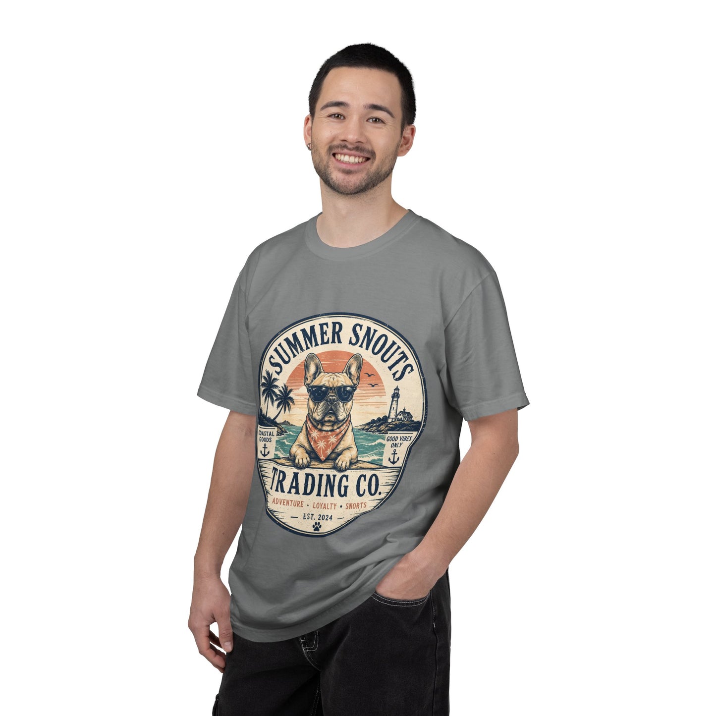 Summer Snouts Trading Co. T-Shirt — Vintage Beach French Bulldog Graphic Tee