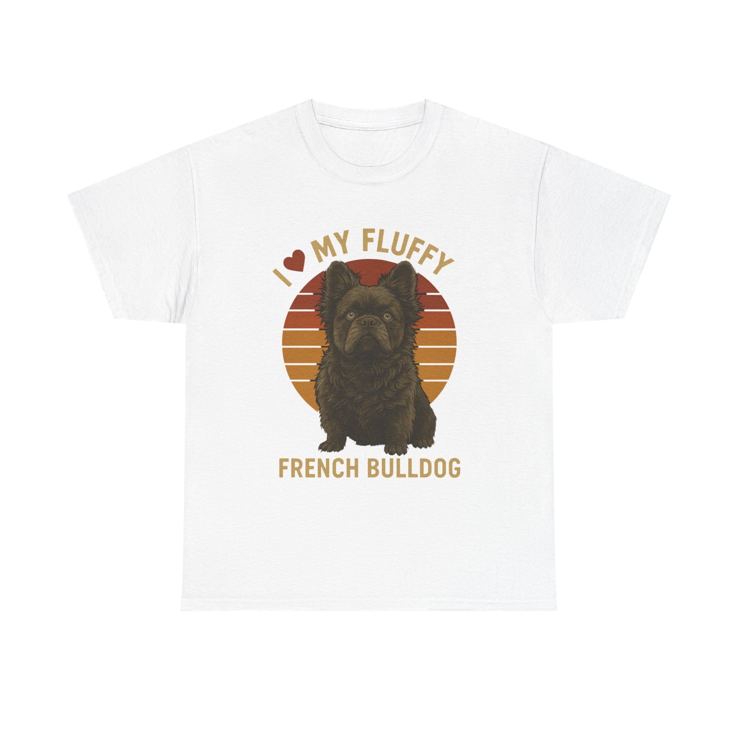 I Love My Fluffy French Bulldog Shirt – Cute Fluffy Frenchie Mom Tee – Retro Sunset Dog Lover Gift – Fluffy Frenchie Owner Present – Pet Parent T-Shirt