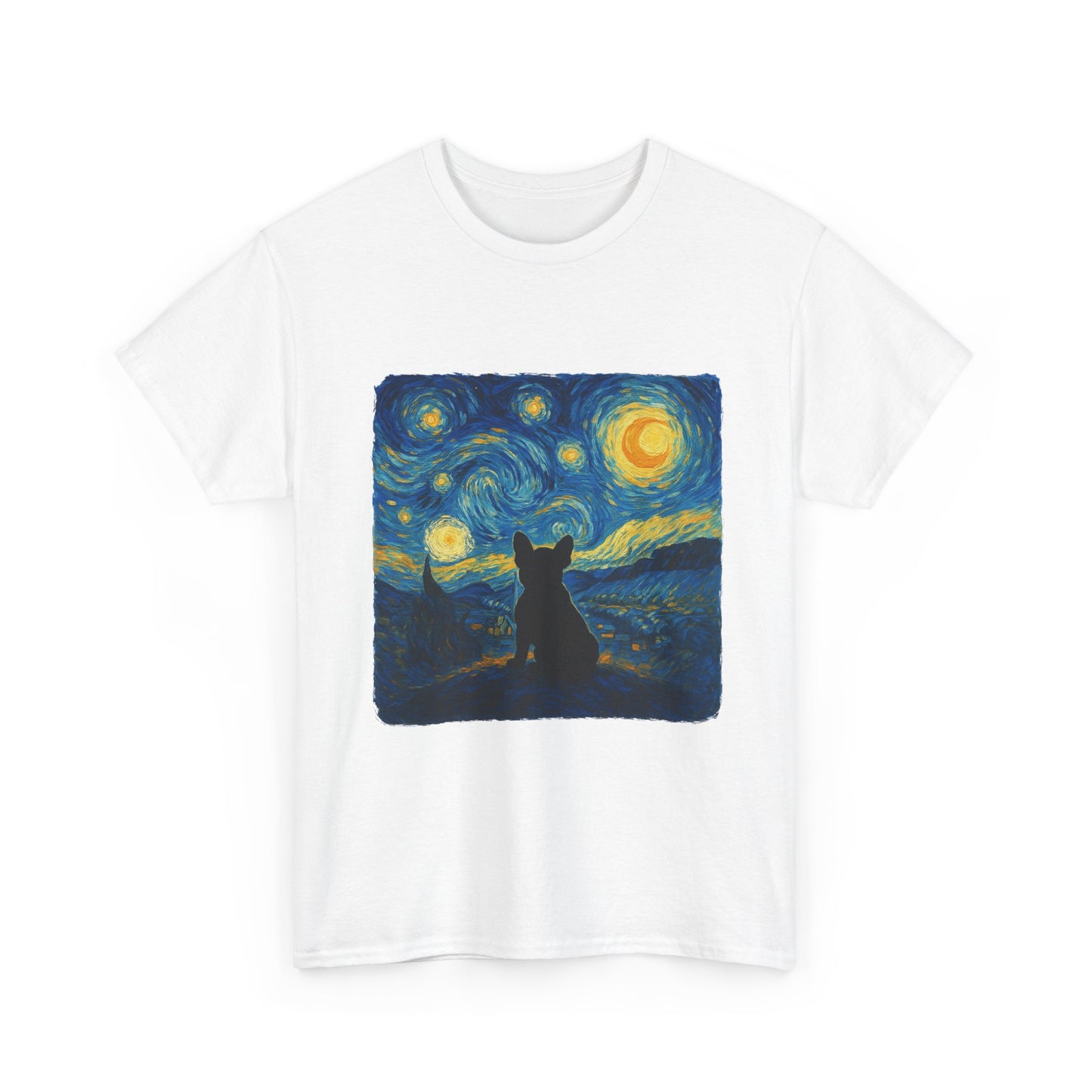 Starry Night Frenchie T-Shirt – Van Gogh Inspired French Bulldog Tee, Artistic Dog Lover Shirt, Unique Gift for Pet Moms & Dads