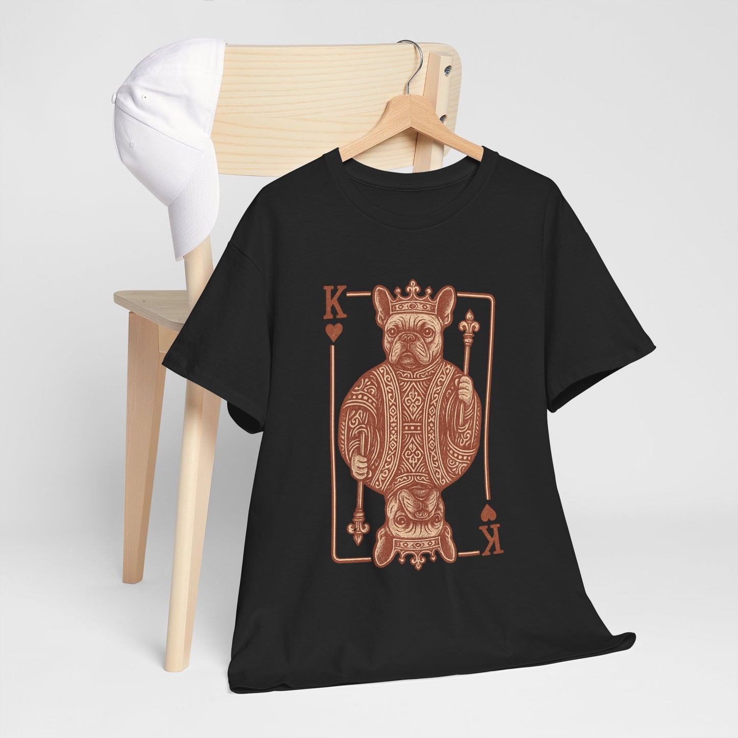 King French Bulldog Shirt, Frenchie Playing Card Tee, Royal Frenchie T-Shirt, Vintage French Bulldog Graphic Shirt, Dog Lover Gift, King of Hearts Frenchie Tee
