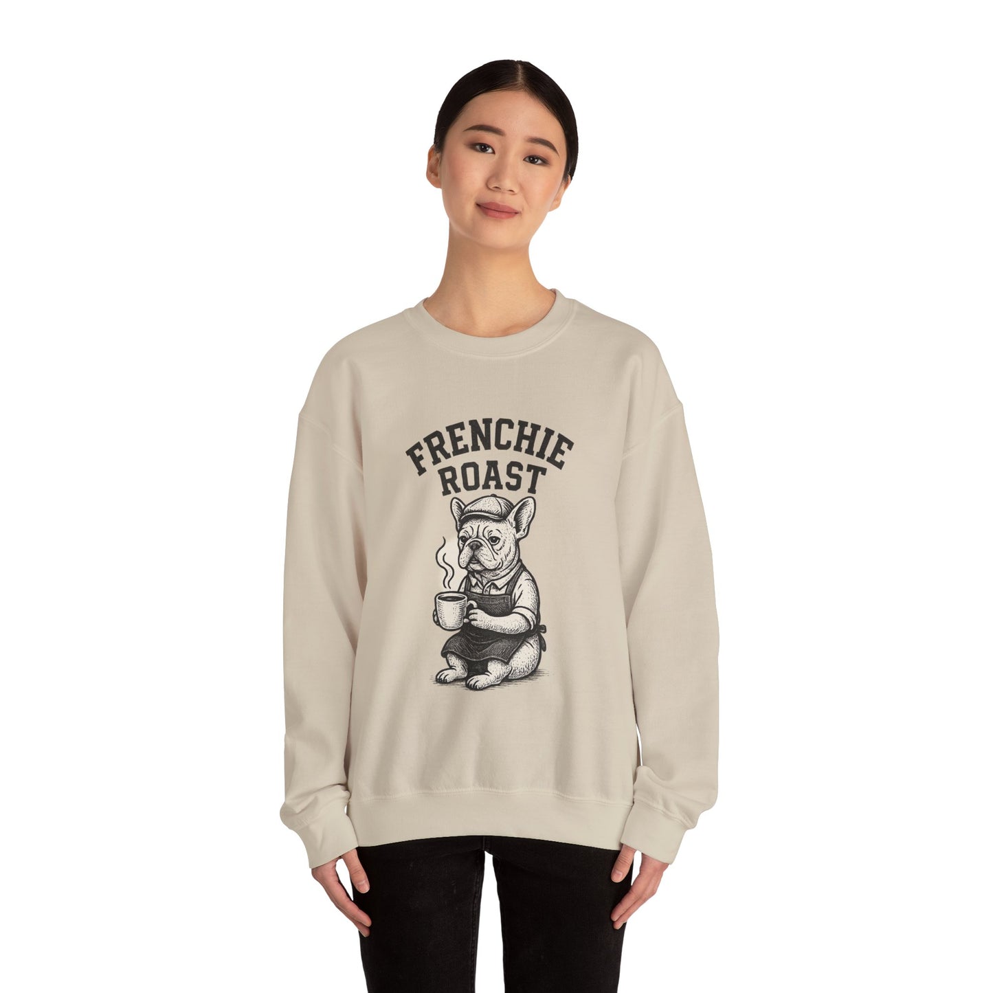 Frenchie Roast Sweatshirt • French Bulldog Coffee Lover Sweater • Cute Barista Dog Pullover • Frenchie Mom Gift • Cozy Dog Lover Crewneck