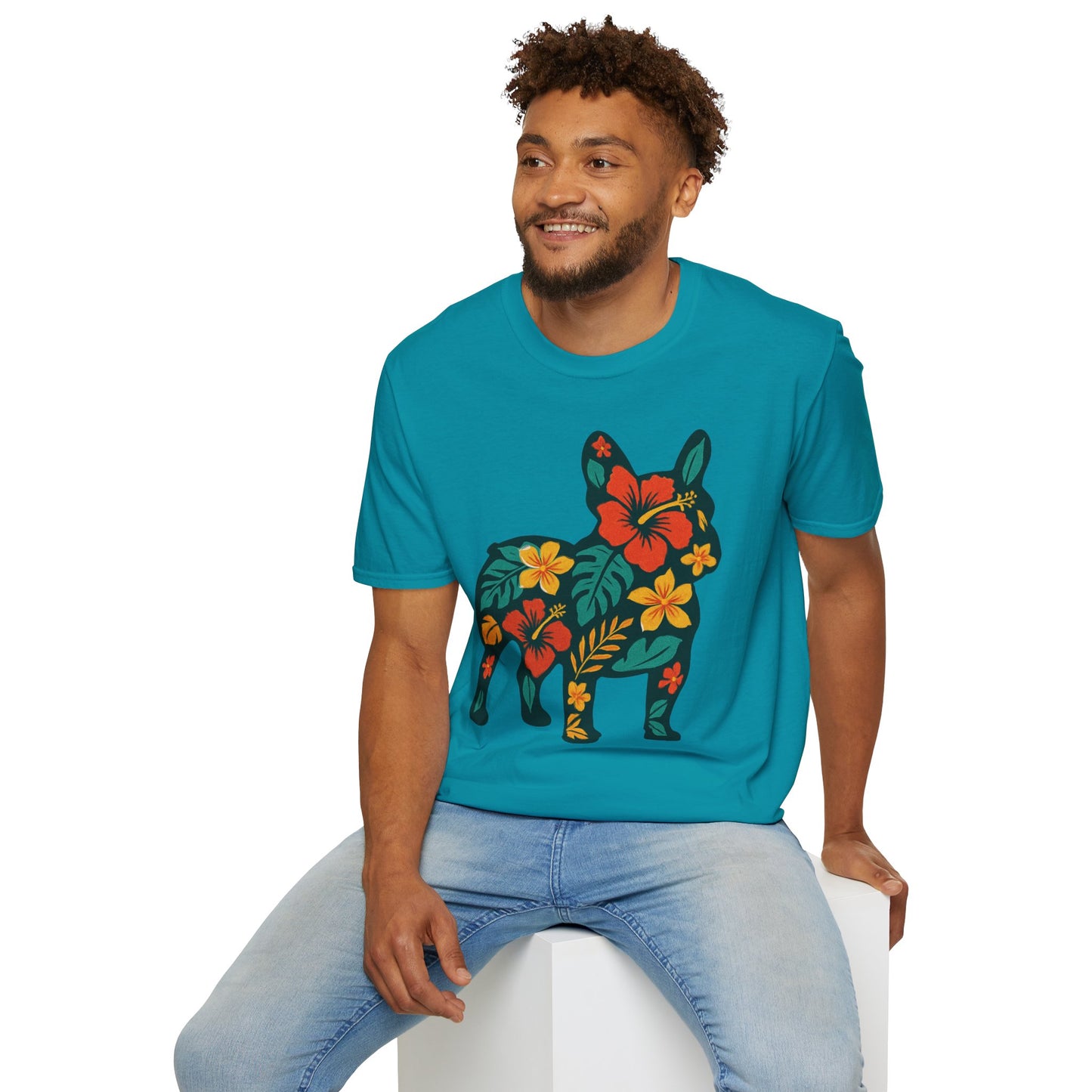 Hawaiian Frenchie Shirt | Floral French Bulldog T-Shirt | Tropical Dog Lover Tee | Cute Summer Frenchie Gift | Hibiscus Dog Silhouette