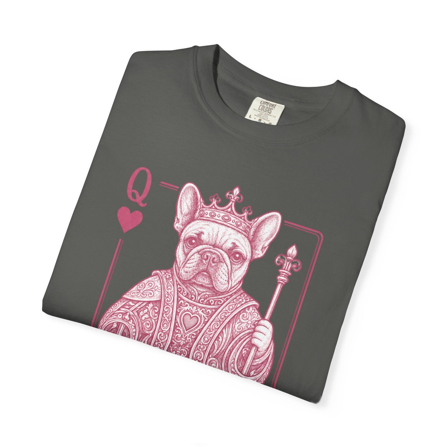 Queen of Hearts French Bulldog Shirt, Frenchie Queen Playing Card Tee, Dog Mom Gift, Cute French Bulldog Graphic Shirt, Royal Frenchie T-Shirt