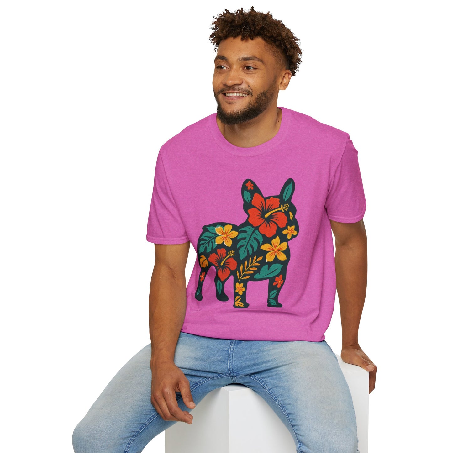 Hawaiian Frenchie Shirt | Floral French Bulldog T-Shirt | Tropical Dog Lover Tee | Cute Summer Frenchie Gift | Hibiscus Dog Silhouette