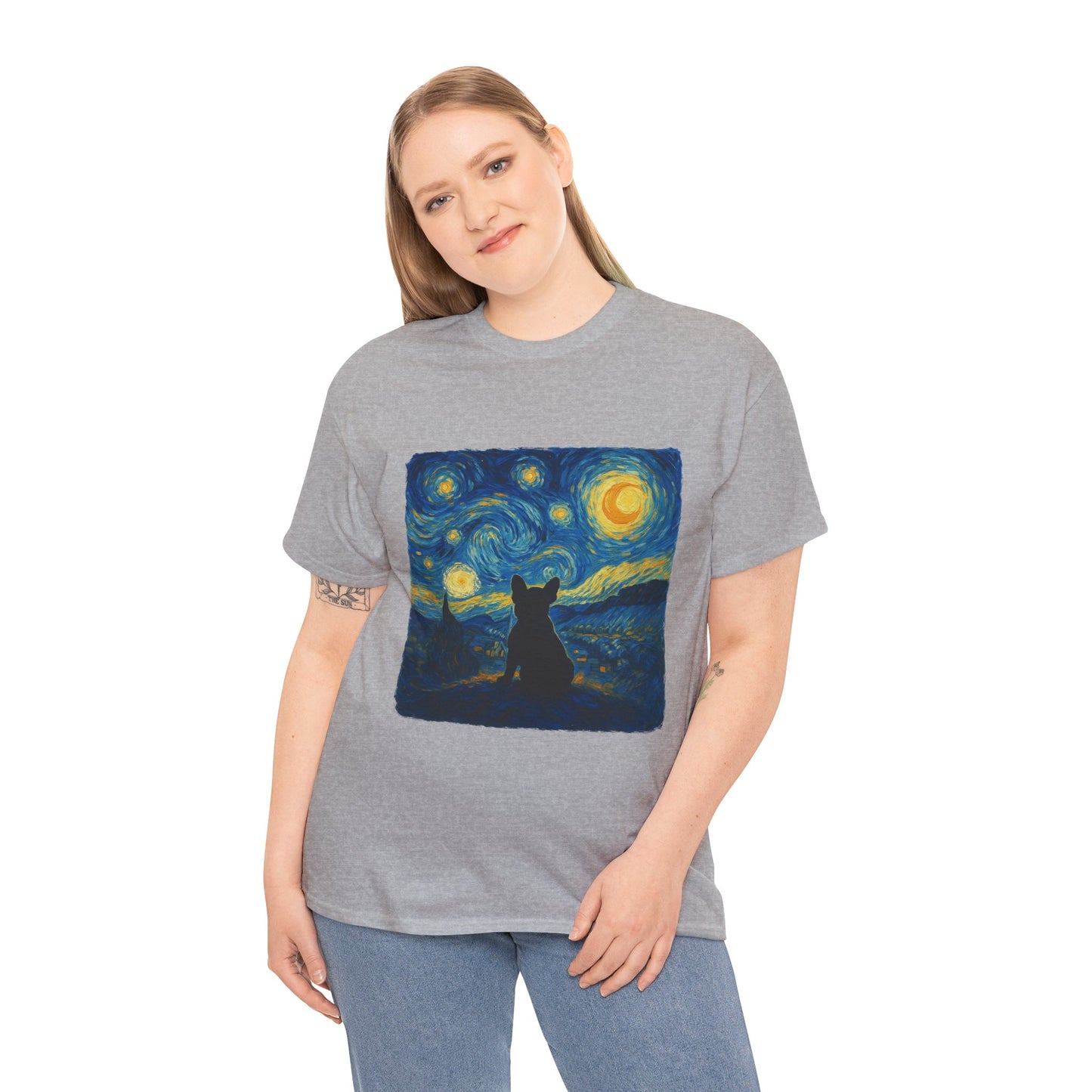 Starry Night Frenchie T-Shirt – Van Gogh Inspired French Bulldog Tee, Artistic Dog Lover Shirt, Unique Gift for Pet Moms & Dads