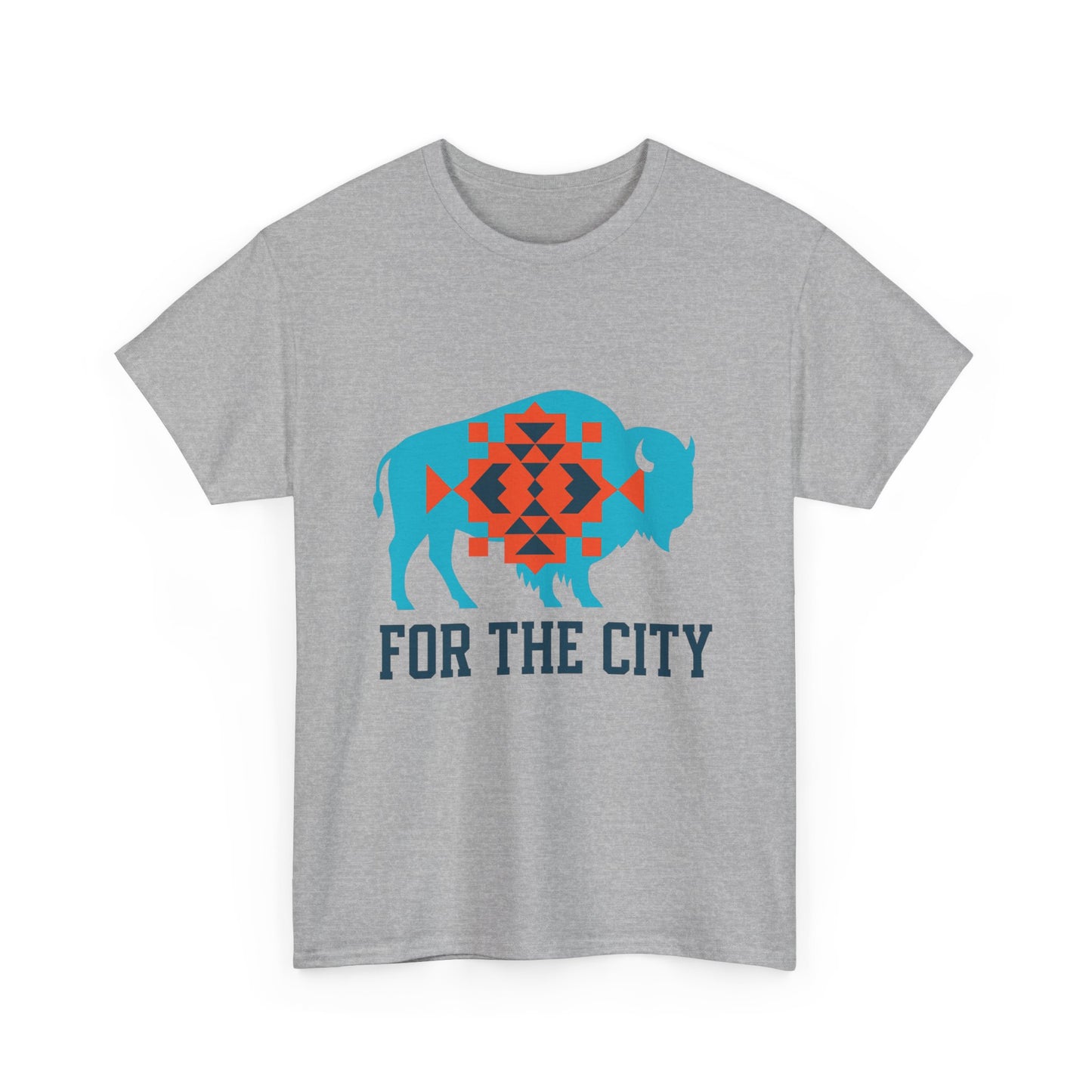 For The City Tribal Bison T-Shirt | Oklahoma Pride Tee | Blue & Orange Southwestern Bison Graphic | OKC Fan Inspired Shirt | Local Oklahoma Gift