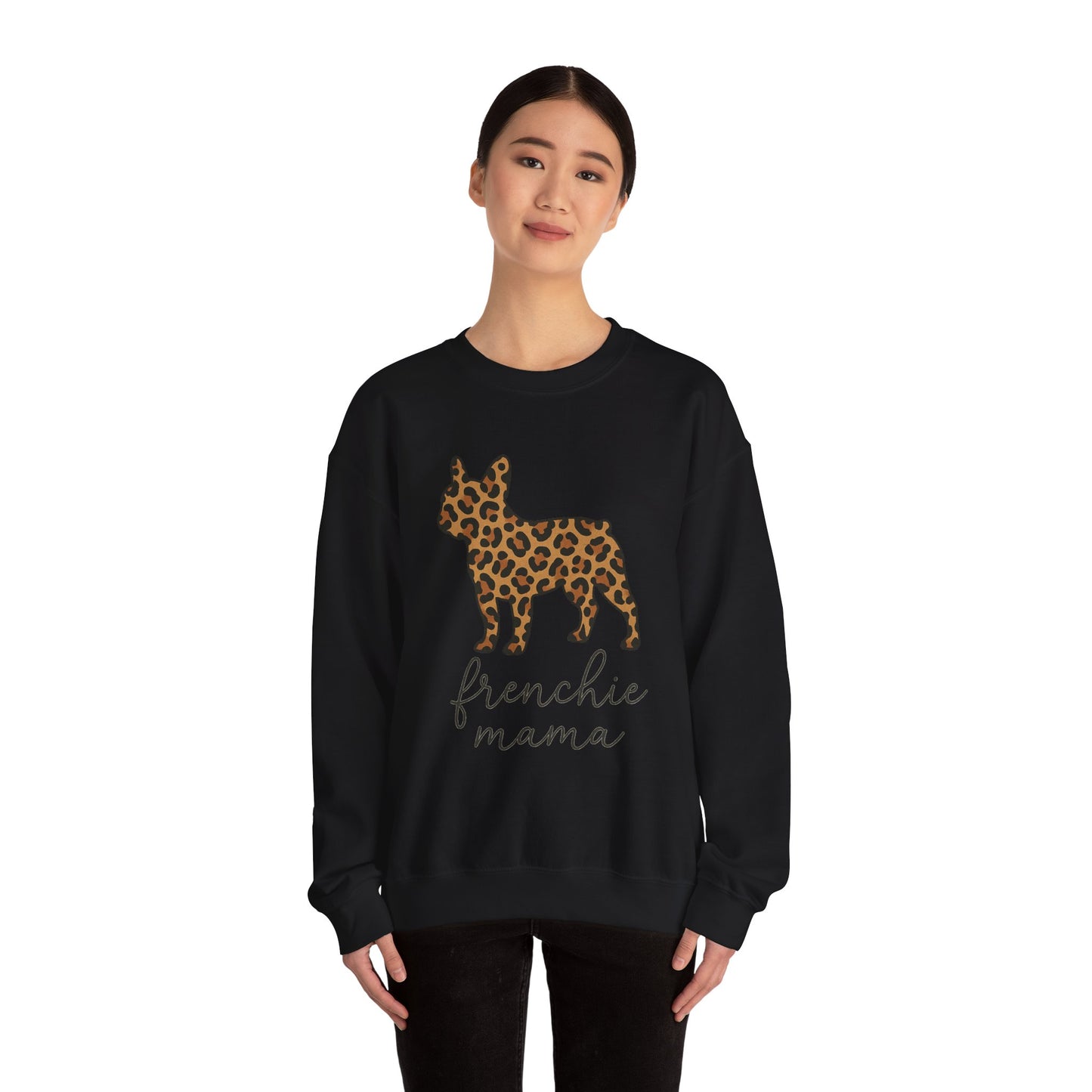 Frenchie Mama Leopard Print Sweatshirt | French Bulldog Mom Crewneck | Cheetah Print Frenchie Sweater | Dog Mom Gift | Cute Animal Print Pullover