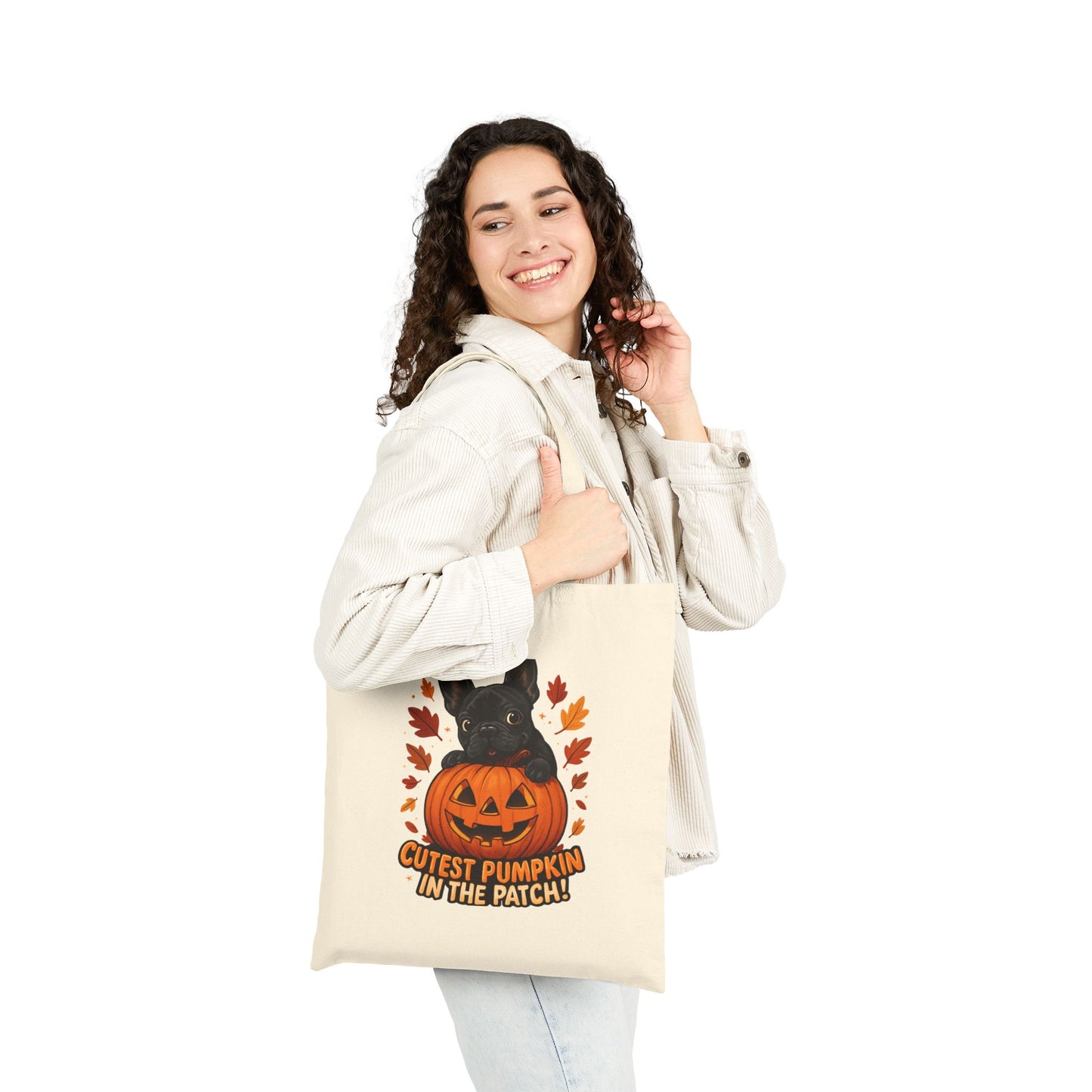 Cutest Pumpkin in the Patch Tote Bag | Frenchie Fall Bag | Halloween Dog Lover Gift | Cute Pumpkin Patch French Bulldog Canvas Tote