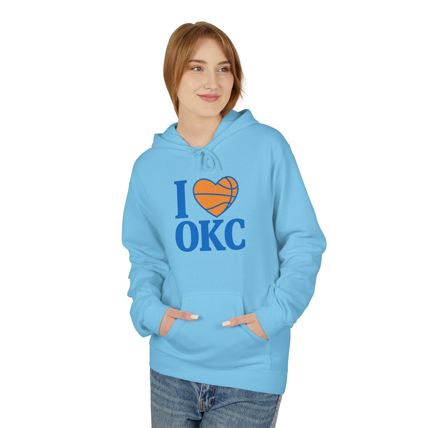 I Love OKC Basketball Hoodie | Oklahoma City Fan Pullover | Blue & Orange Game Day Sweatshirt