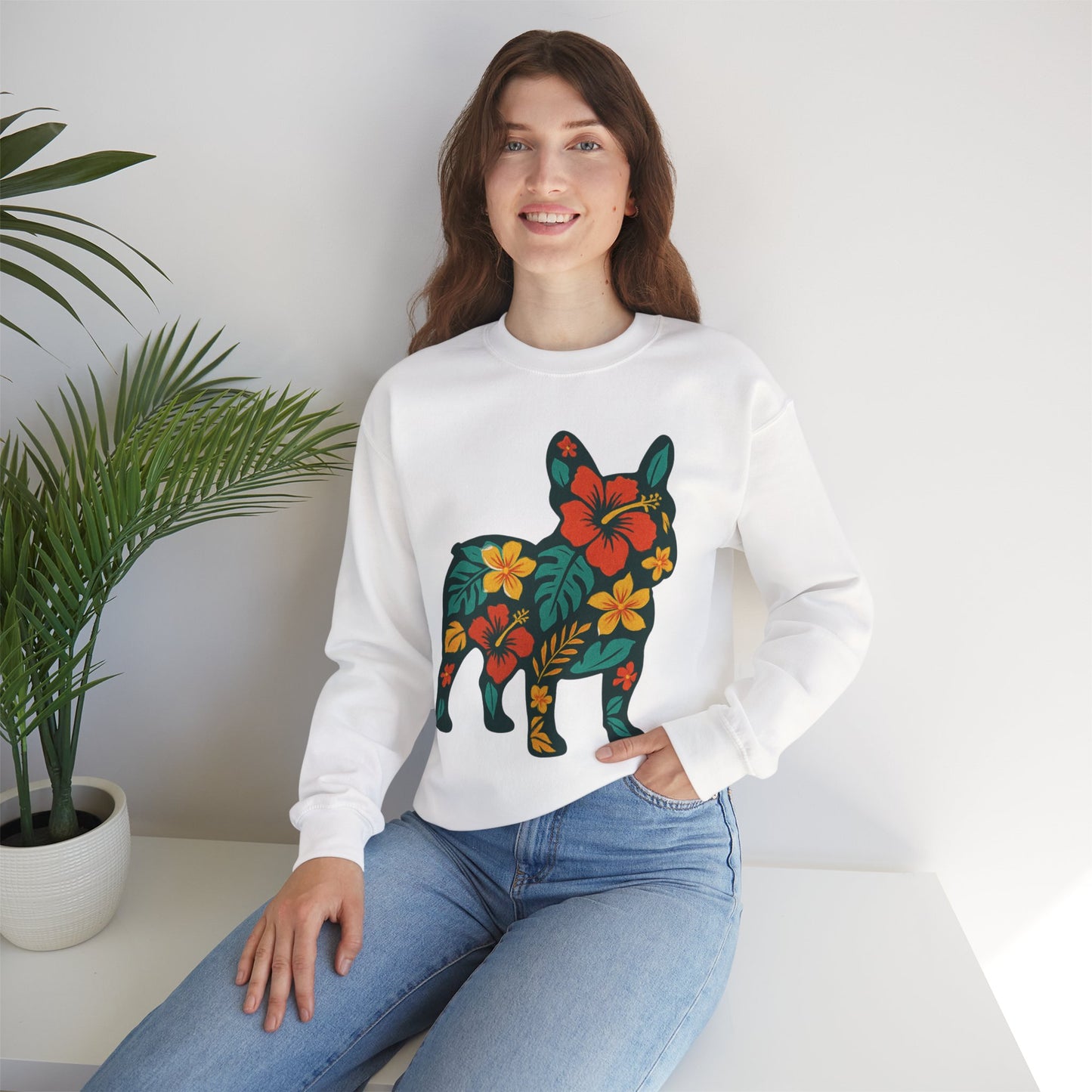 Hawaiian French Bulldog Sweatshirt | Tropical Floral Frenchie Sweater | Summer Dog Lover Gift | Cute Floral Frenchie Pullover