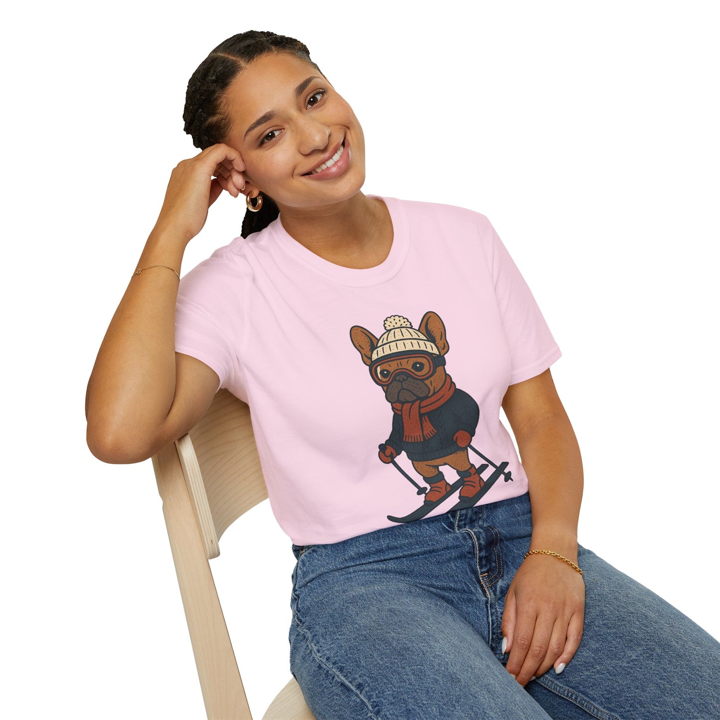 French Bulldog Skiing T-Shirt, Winter Frenchie Shirt, Ski Dog Graphic Tee, Cute Snow Dog Gift, Funny Frenchie Lover Shirt, Skiing Pup Tee