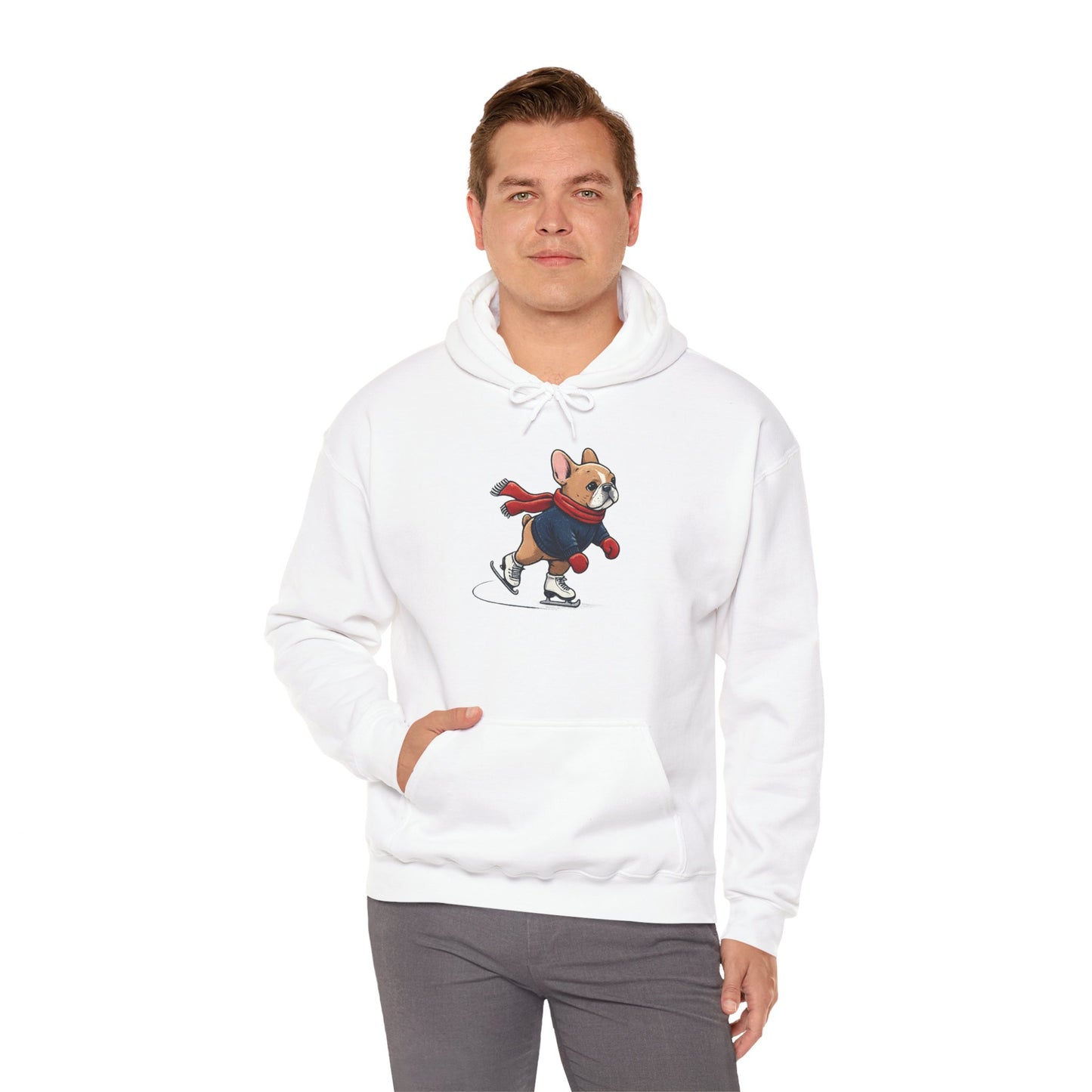 Ice Skating Frenchie Hoodie – Cute Winter French Bulldog Sweatshirt, Holiday Dog Lover Gift, Cozy Skating Pup Hoodie, Frenchie Christmas Hoodie
