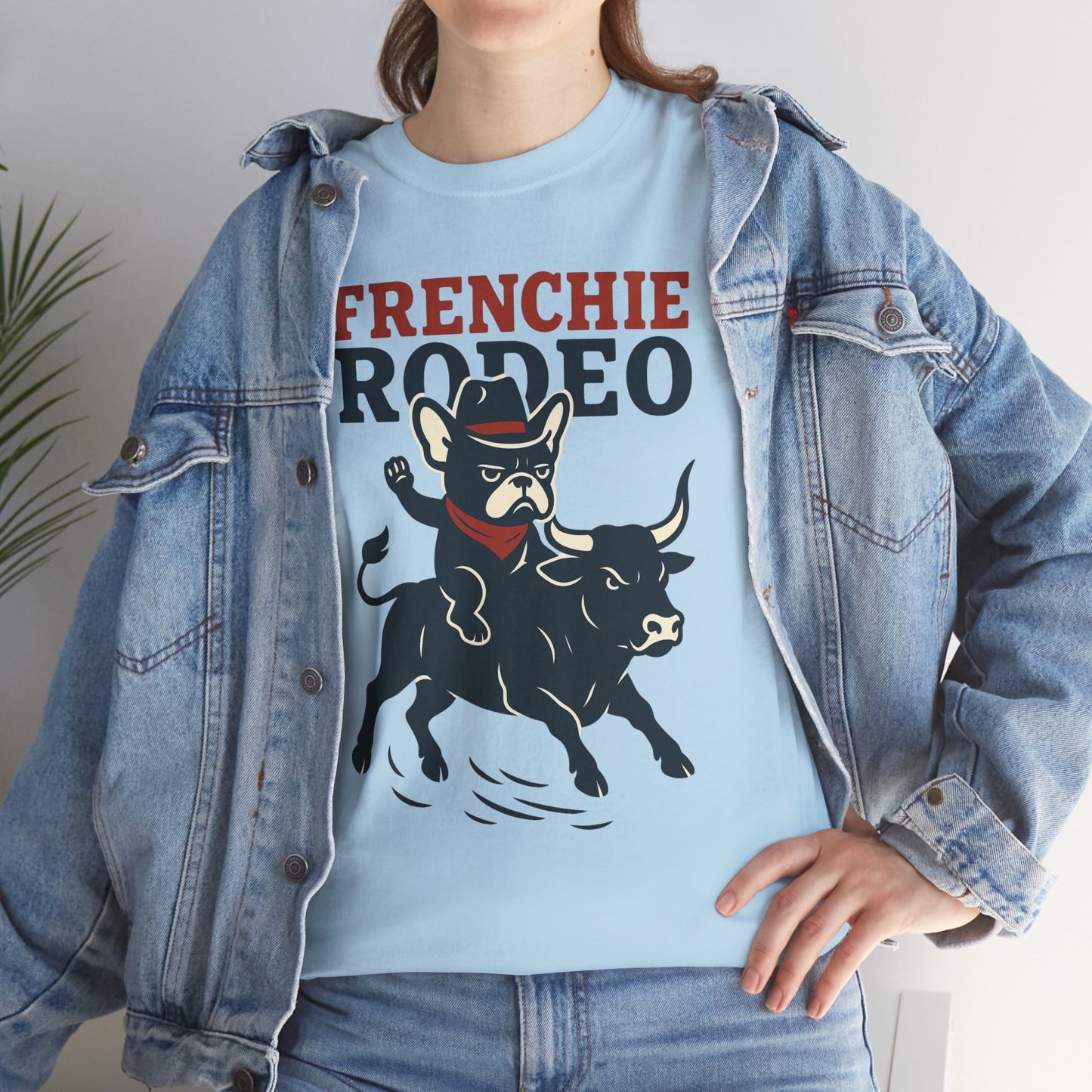 Frenchie Rodeo T-Shirt | Cowboy French Bulldog Graphic Tee | Funny Western Dog Lover Shirt | Frenchie Bull Rider Gift | Rodeo Style Tee