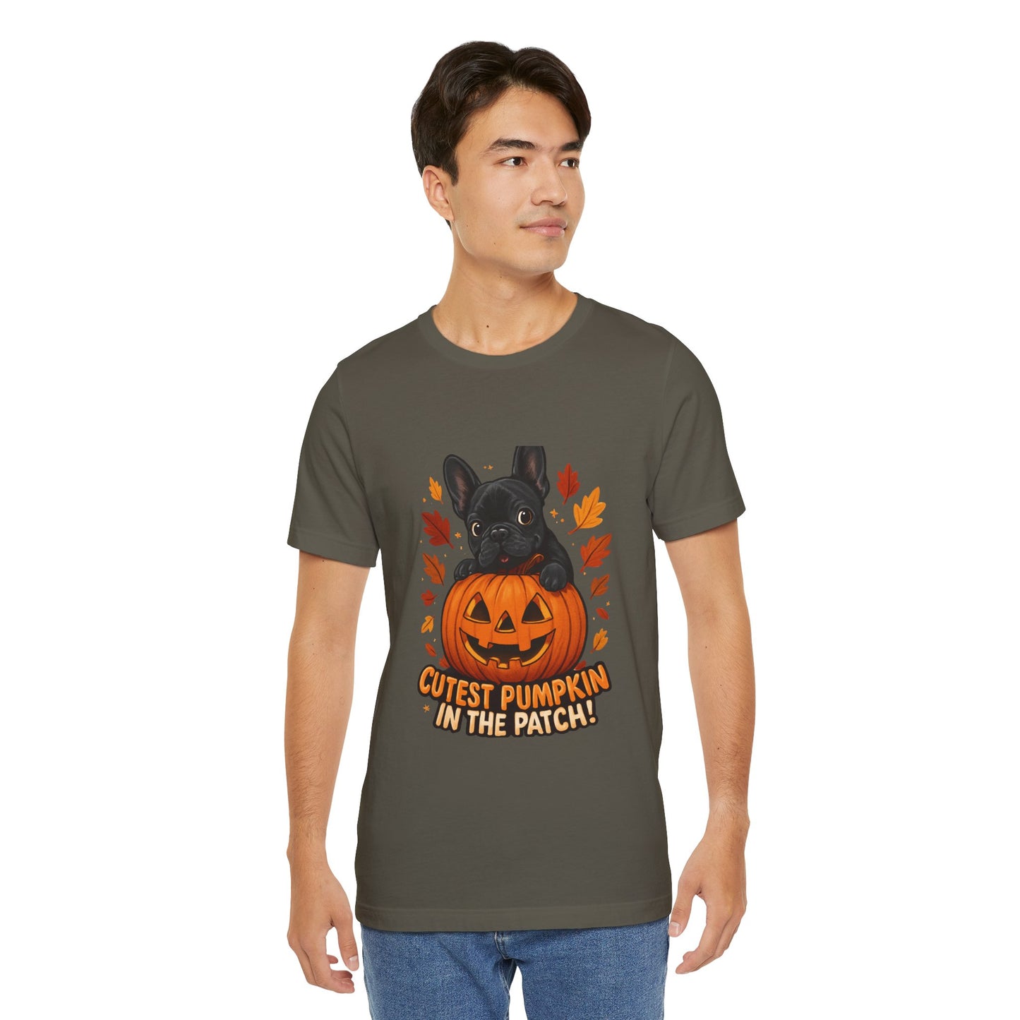 Cutest Pumpkin in the Patch Frenchie T-Shirt | Halloween Dog Lover Tee | Fall French Bulldog Shirt | Cute Pumpkin Patch Graphic Tee