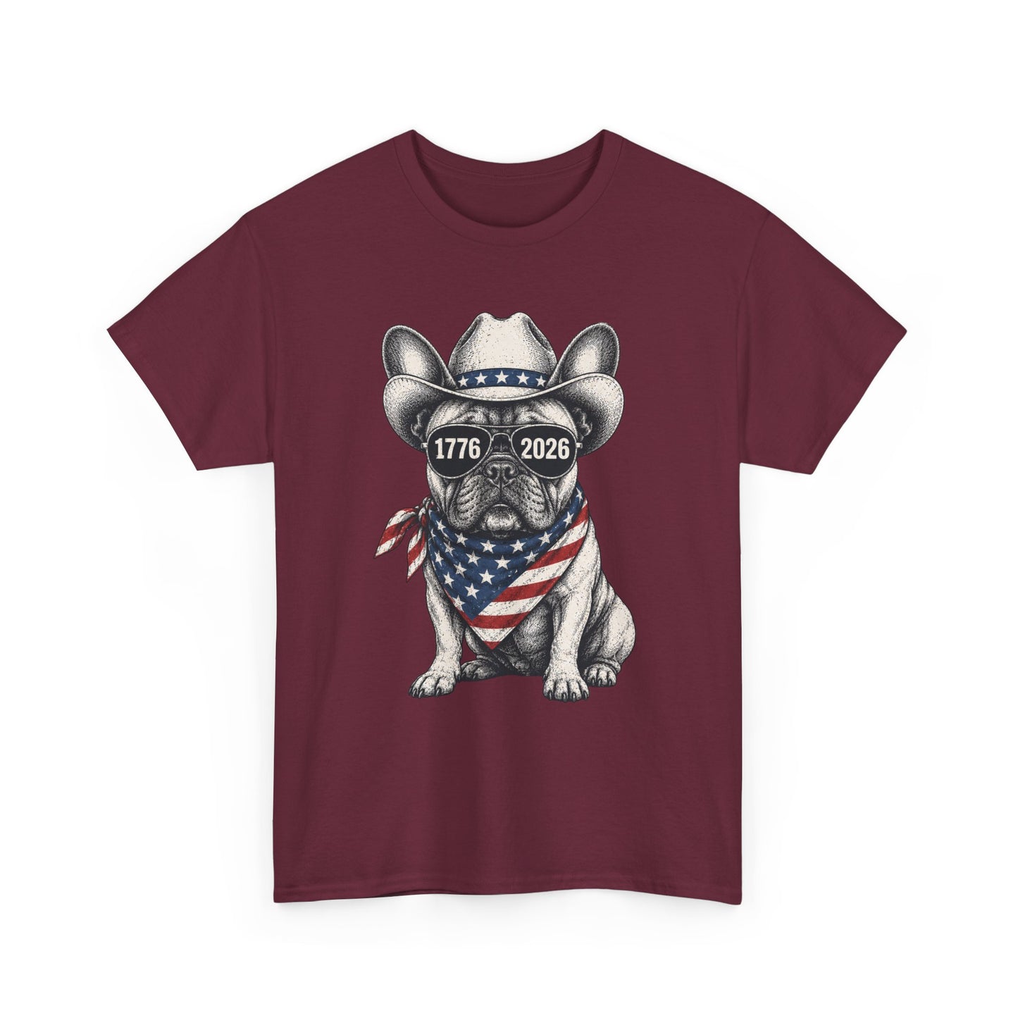 Patriotic French Bulldog Shirt, 250th Anniversary America Tee, 1776 2026 Frenchie Cowboy Shirt, 4th of July Dog Lover Gift