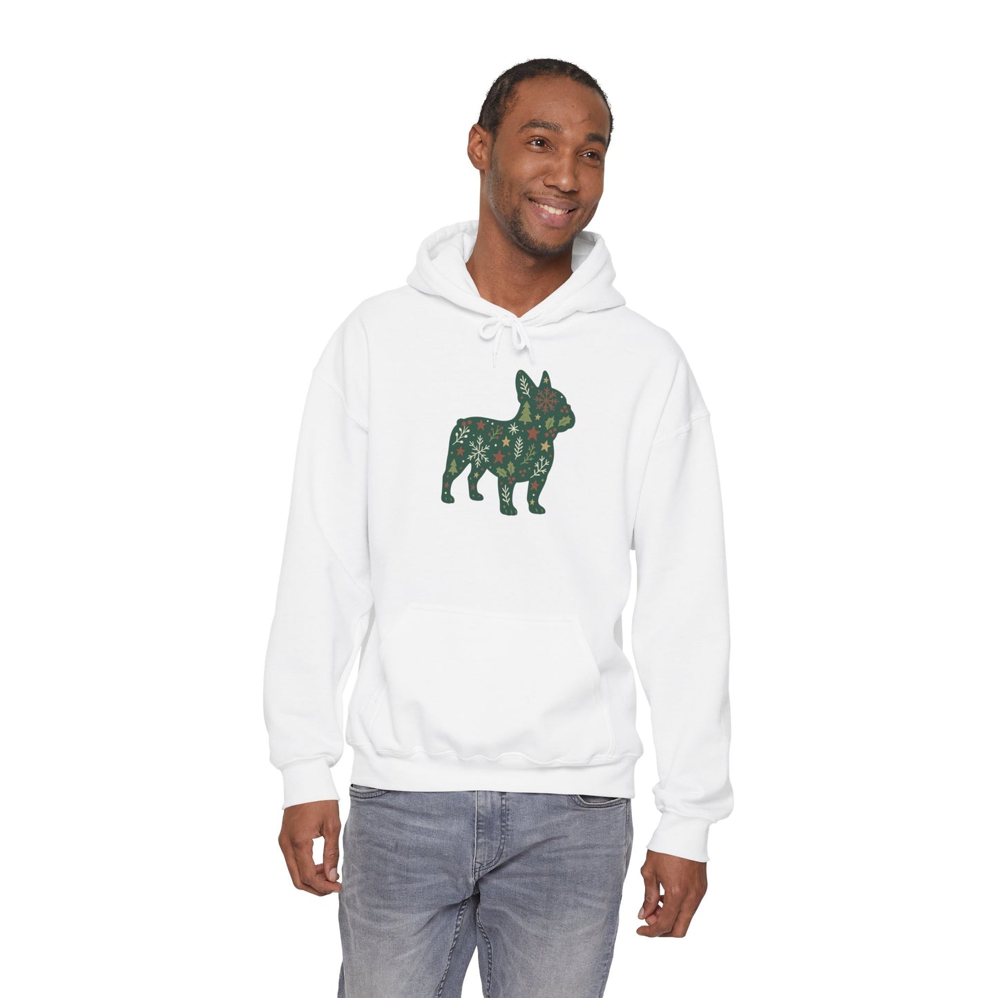 Christmas Frenchie Hoodie | Holiday French Bulldog Sweatshirt | Cute Dog Mom Gift | Frenchie Lover Xmas Hoodie | Winter Dog Silhouette Pullover