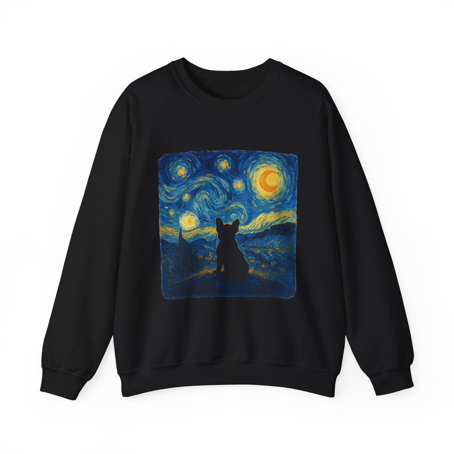 Starry Night Frenchie Sweatshirt – Van Gogh Inspired French Bulldog Art Crewneck, Cozy Dog Lover Gift, Retro Frenchie Sweater